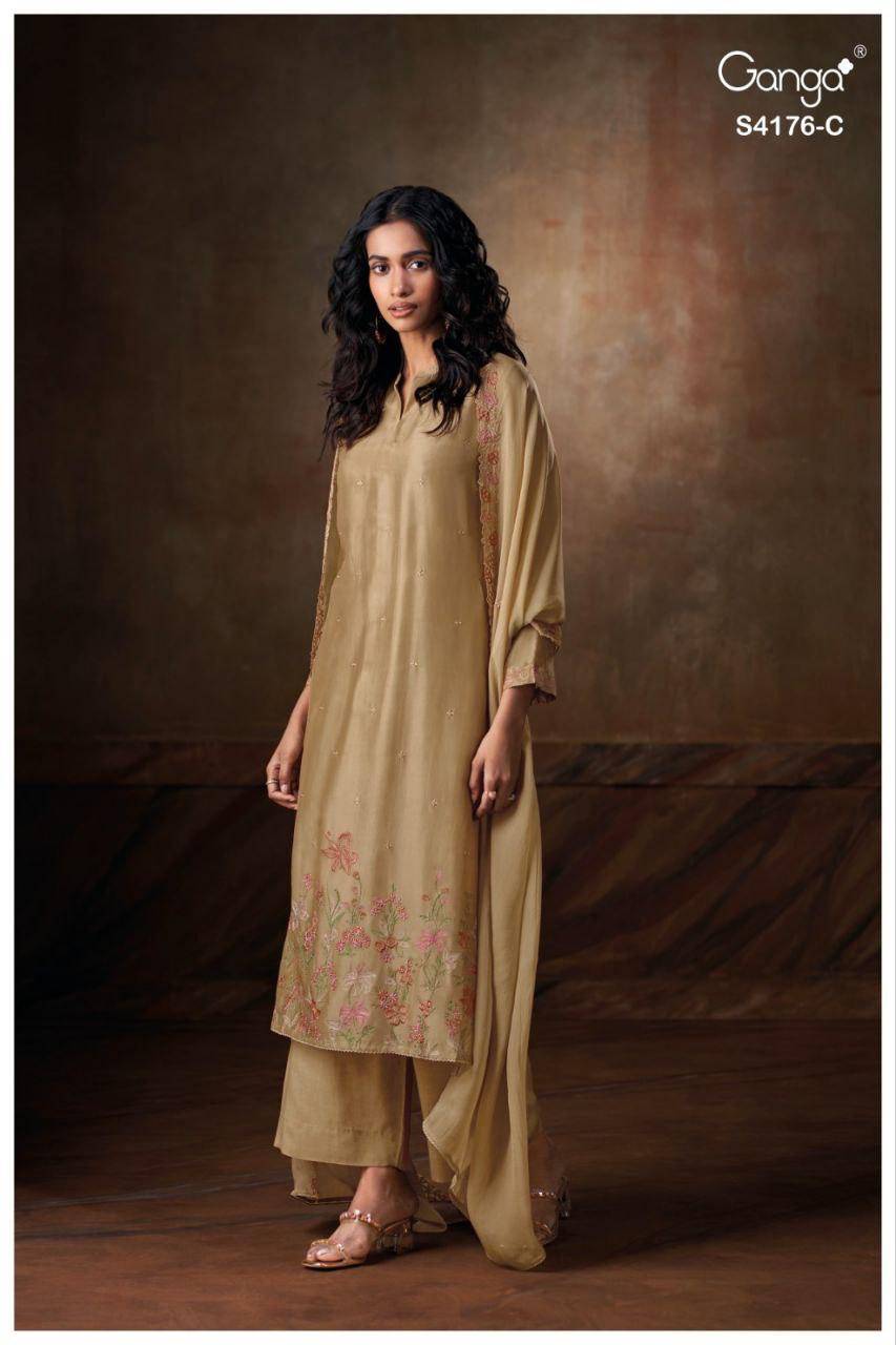 Farisha-4176 By Ganga Fashion 4176-A To 4176-D Series Beautiful Festive Suits Stylish Colorful Fancy Casual Wear & Ethnic Wear Premium Pure Bemberg Tussar Silk Dresses At Wholesale Price