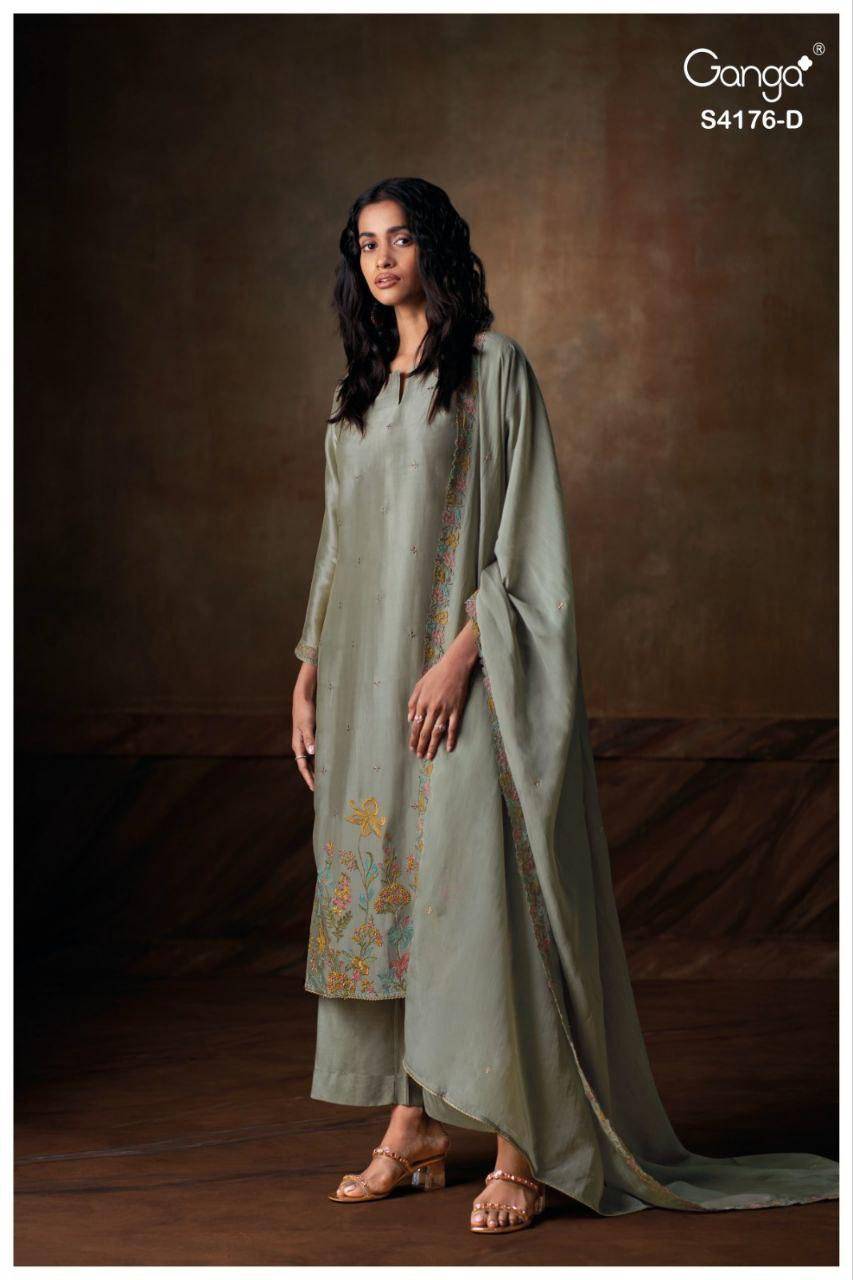 Farisha-4176 By Ganga Fashion 4176-A To 4176-D Series Beautiful Festive Suits Stylish Colorful Fancy Casual Wear & Ethnic Wear Premium Pure Bemberg Tussar Silk Dresses At Wholesale Price