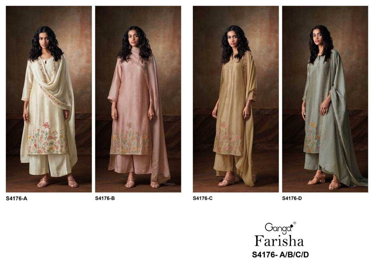 Farisha-4176 By Ganga Fashion 4176-A To 4176-D Series Beautiful Festive Suits Stylish Colorful Fancy Casual Wear & Ethnic Wear Premium Pure Bemberg Tussar Silk Dresses At Wholesale Price