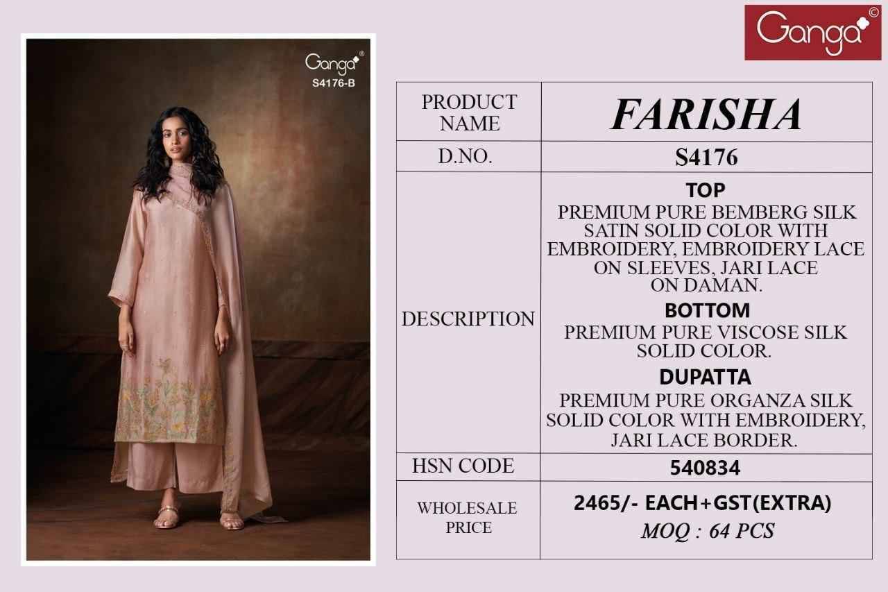 Farisha-4176 By Ganga Fashion 4176-A To 4176-D Series Beautiful Festive Suits Stylish Colorful Fancy Casual Wear & Ethnic Wear Premium Pure Bemberg Tussar Silk Dresses At Wholesale Price