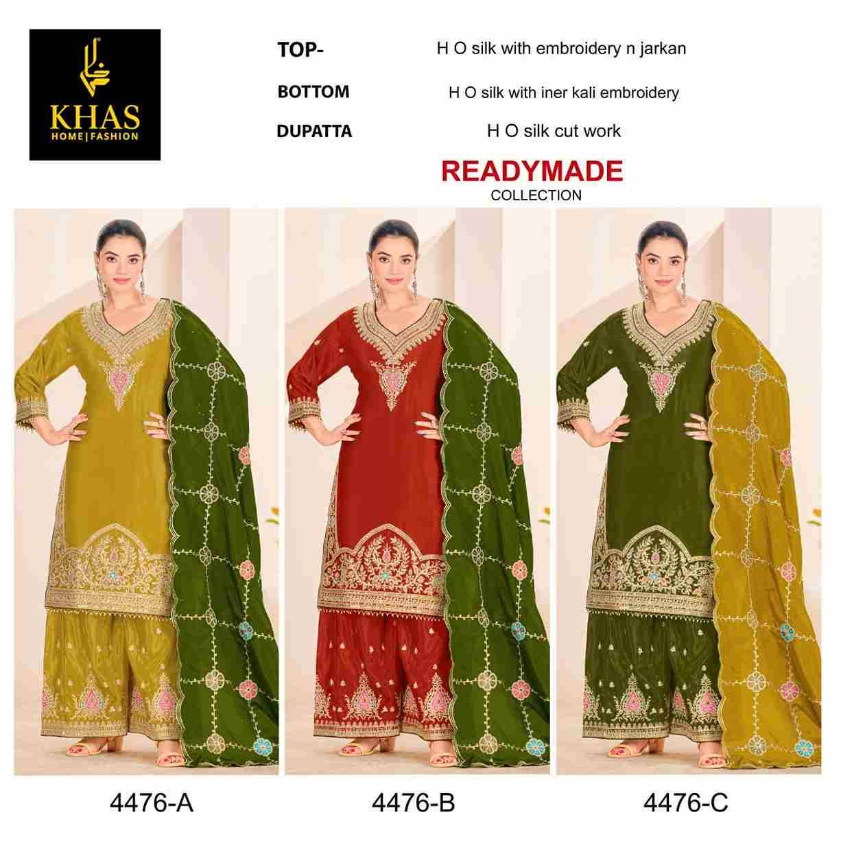 Khas 4476 Colours By Khas 4476-A To 4476-C Series Beautiful Pakistani Suits Colorful Stylish Fancy Casual Wear & Ethnic Wear Heavy Silk Dresses At Wholesale Price
