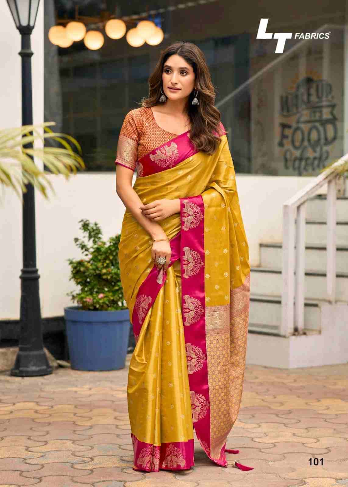 Madhavi By Lt Fabrics 101 To 104 Series Indian Traditional Wear Collection Beautiful Stylish Fancy Colorful Party Wear & Occasional Wear Satin Sarees At Wholesale Price
