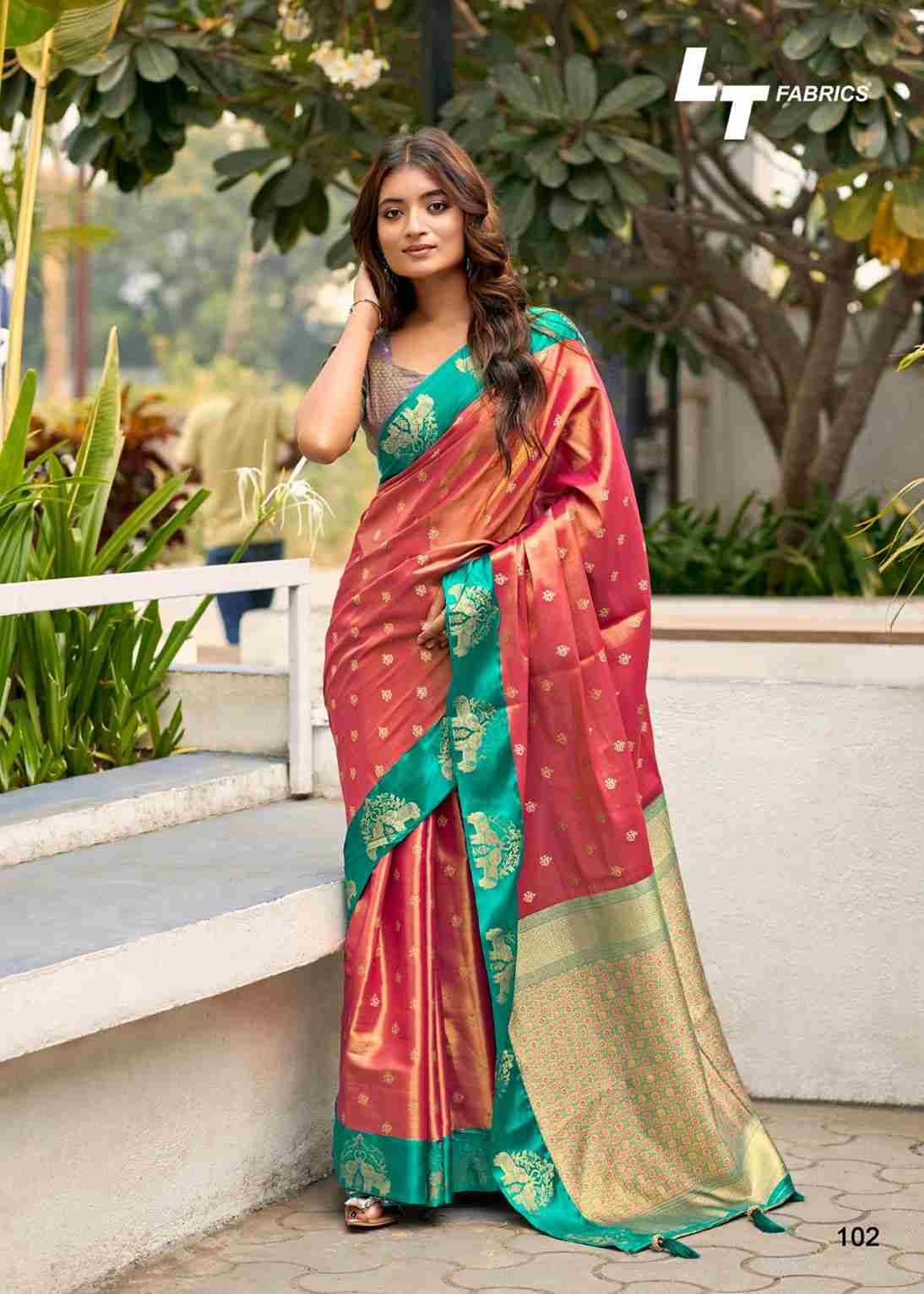 Madhavi By Lt Fabrics 101 To 104 Series Indian Traditional Wear Collection Beautiful Stylish Fancy Colorful Party Wear & Occasional Wear Satin Sarees At Wholesale Price