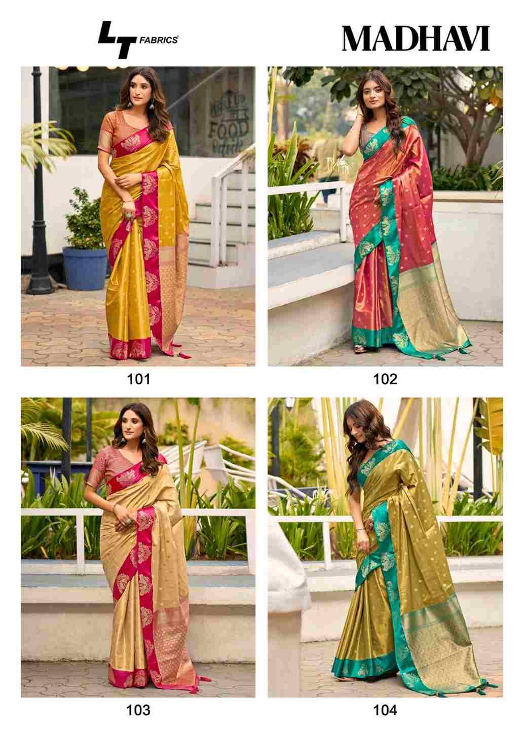 Madhavi By Lt Fabrics 101 To 104 Series Indian Traditional Wear Collection Beautiful Stylish Fancy Colorful Party Wear & Occasional Wear Satin Sarees At Wholesale Price