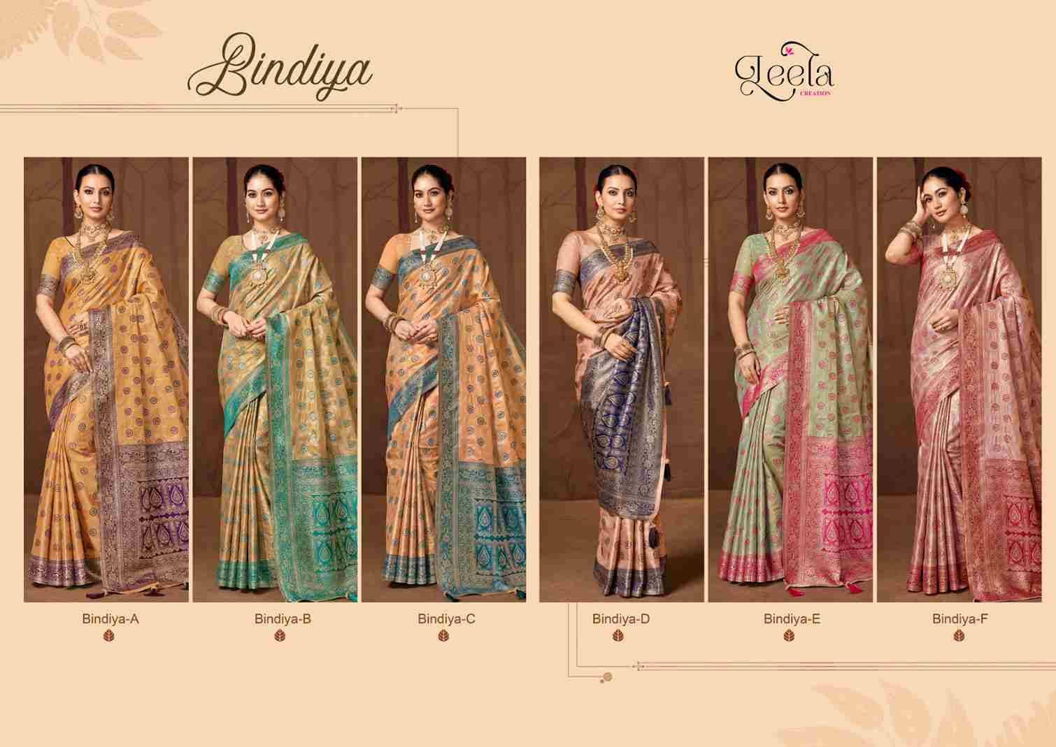 Bindiya By Leela Creation A To F Series Indian Traditional Wear Collection Beautiful Stylish Fancy Colorful Party Wear & Occasional Wear Fancy Sarees At Wholesale Price