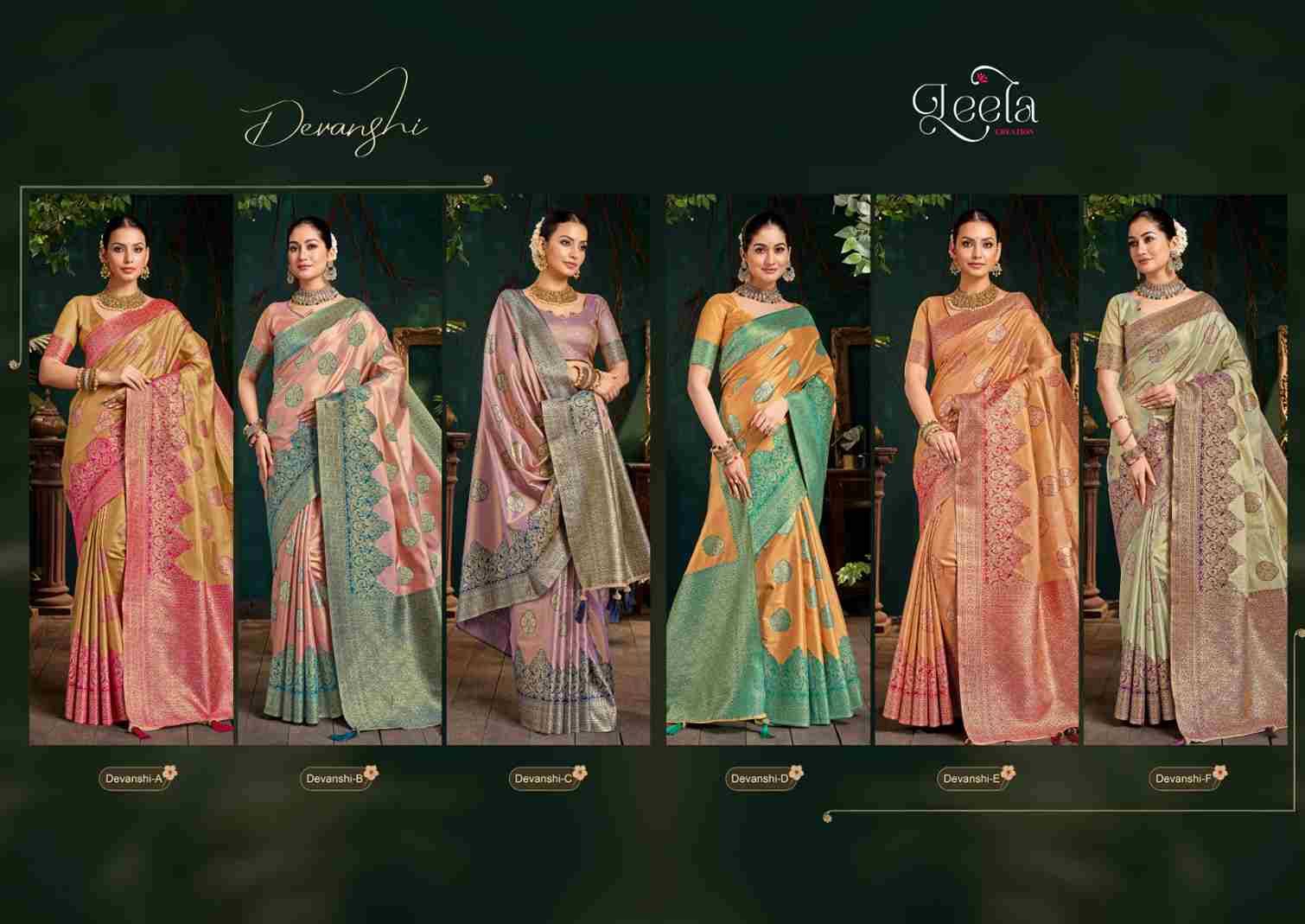 Devanshi By Leela Creation A To F Series Indian Traditional Wear Collection Beautiful Stylish Fancy Colorful Party Wear & Occasional Wear Fancy Sarees At Wholesale Price