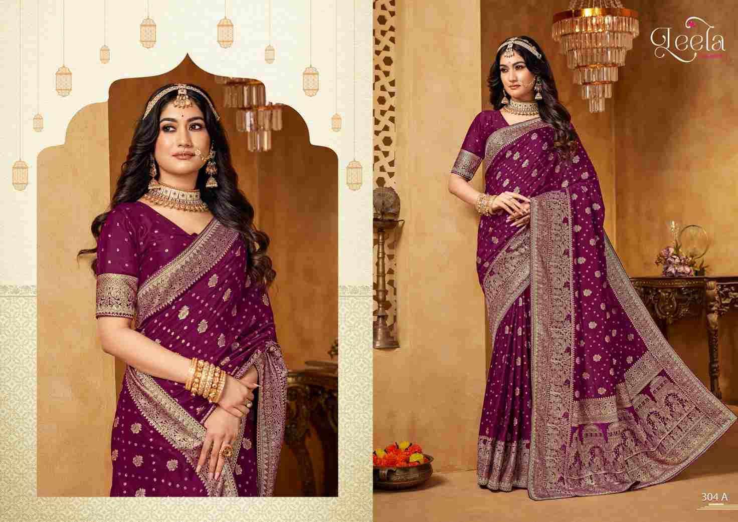 Saanjh By Leela Creation 304-A To 304-E Series Indian Traditional Wear Collection Beautiful Stylish Fancy Colorful Party Wear & Occasional Wear Viscose Sarees At Wholesale Price