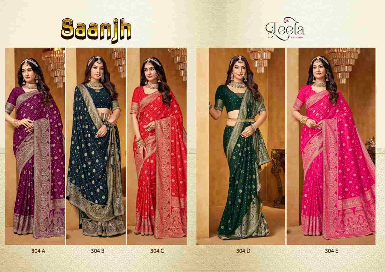 Saanjh By Leela Creation 304-A To 304-E Series Indian Traditional Wear Collection Beautiful Stylish Fancy Colorful Party Wear & Occasional Wear Viscose Sarees At Wholesale Price