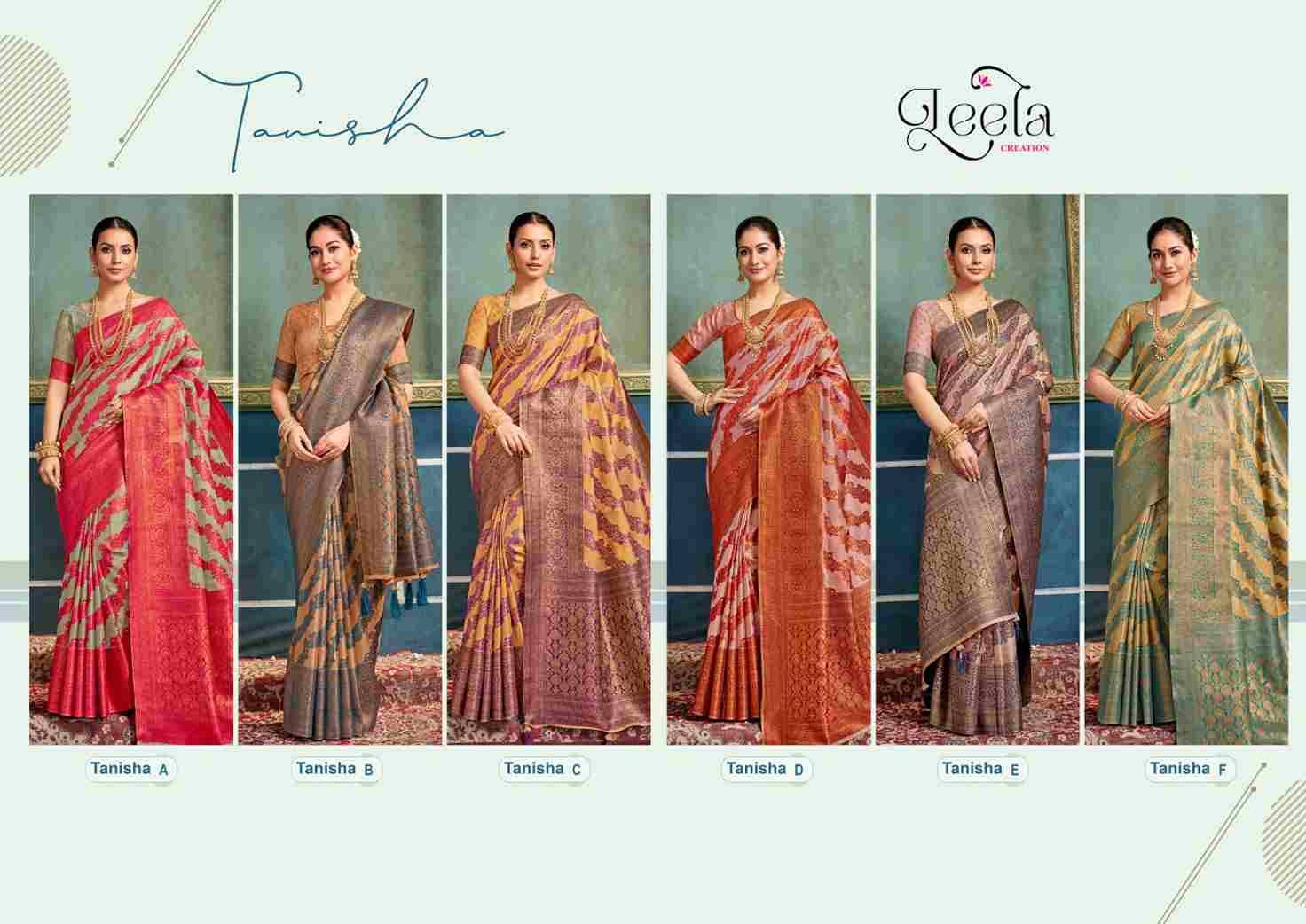 Tanisha By Leela Creation A To F Series Indian Traditional Wear Collection Beautiful Stylish Fancy Colorful Party Wear & Occasional Wear Fancy Sarees At Wholesale Price