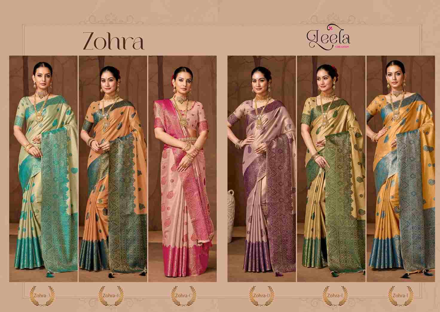 Zohra By Leela Creation A To F Series Indian Traditional Wear Collection Beautiful Stylish Fancy Colorful Party Wear & Occasional Wear Fancy Sarees At Wholesale Price