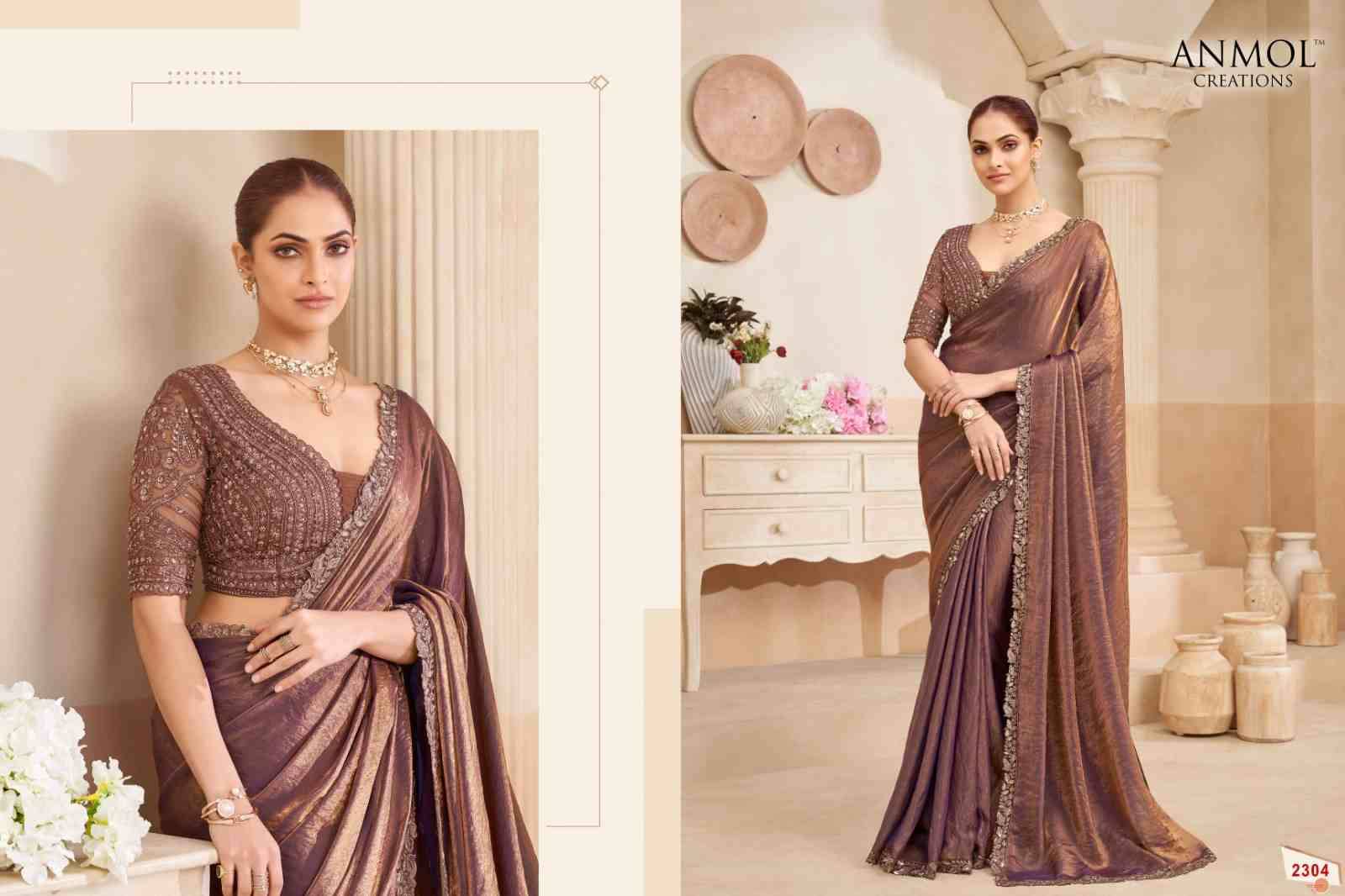 Kaina Vol-4 By Anmol Creation 2301 To 2315 Series Indian Traditional Wear Collection Beautiful Stylish Fancy Colorful Party Wear & Occasional Wear Organza/Fendy Sarees At Wholesale Price