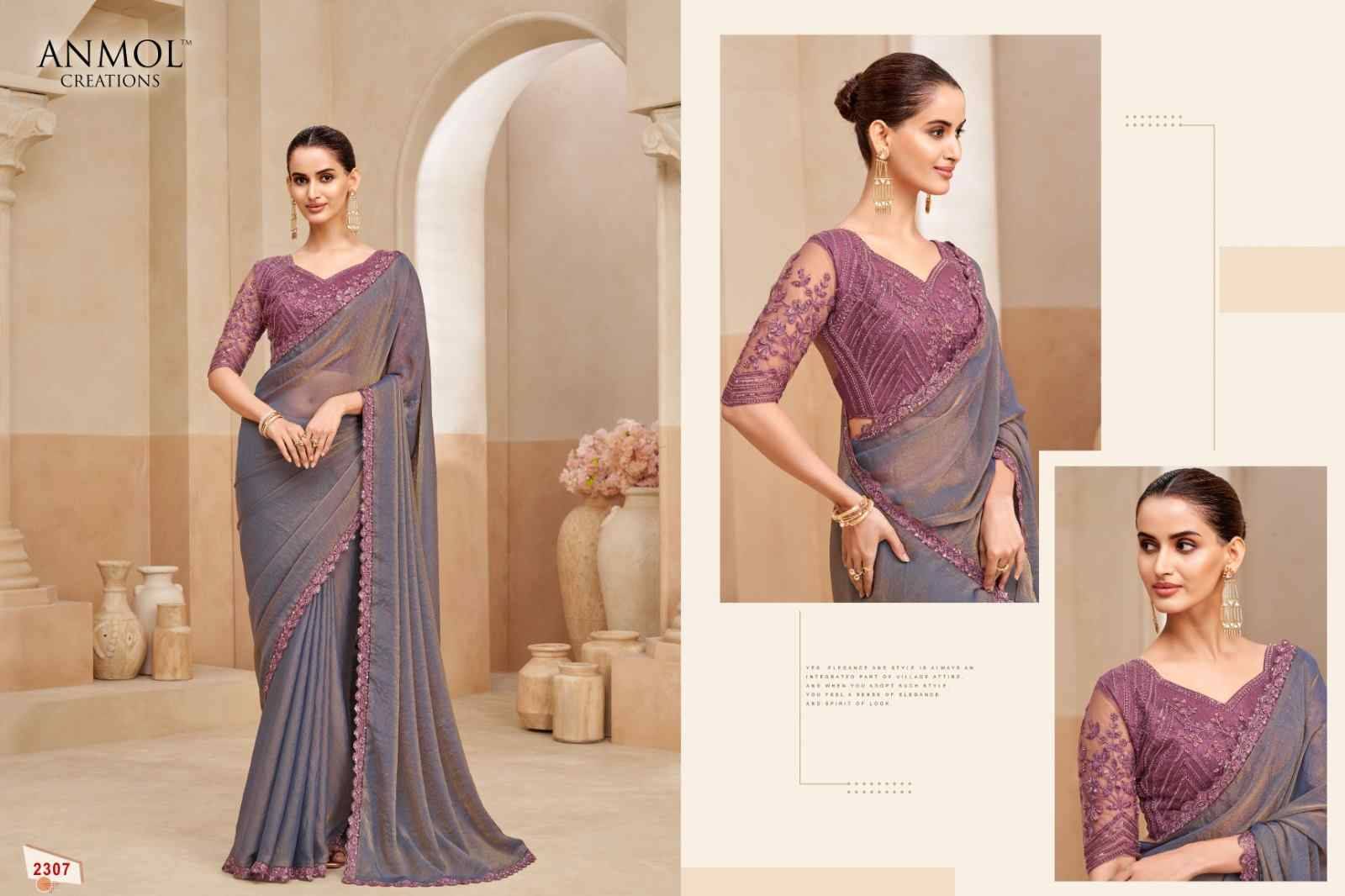 Kaina Vol-4 By Anmol Creation 2301 To 2315 Series Indian Traditional Wear Collection Beautiful Stylish Fancy Colorful Party Wear & Occasional Wear Organza/Fendy Sarees At Wholesale Price