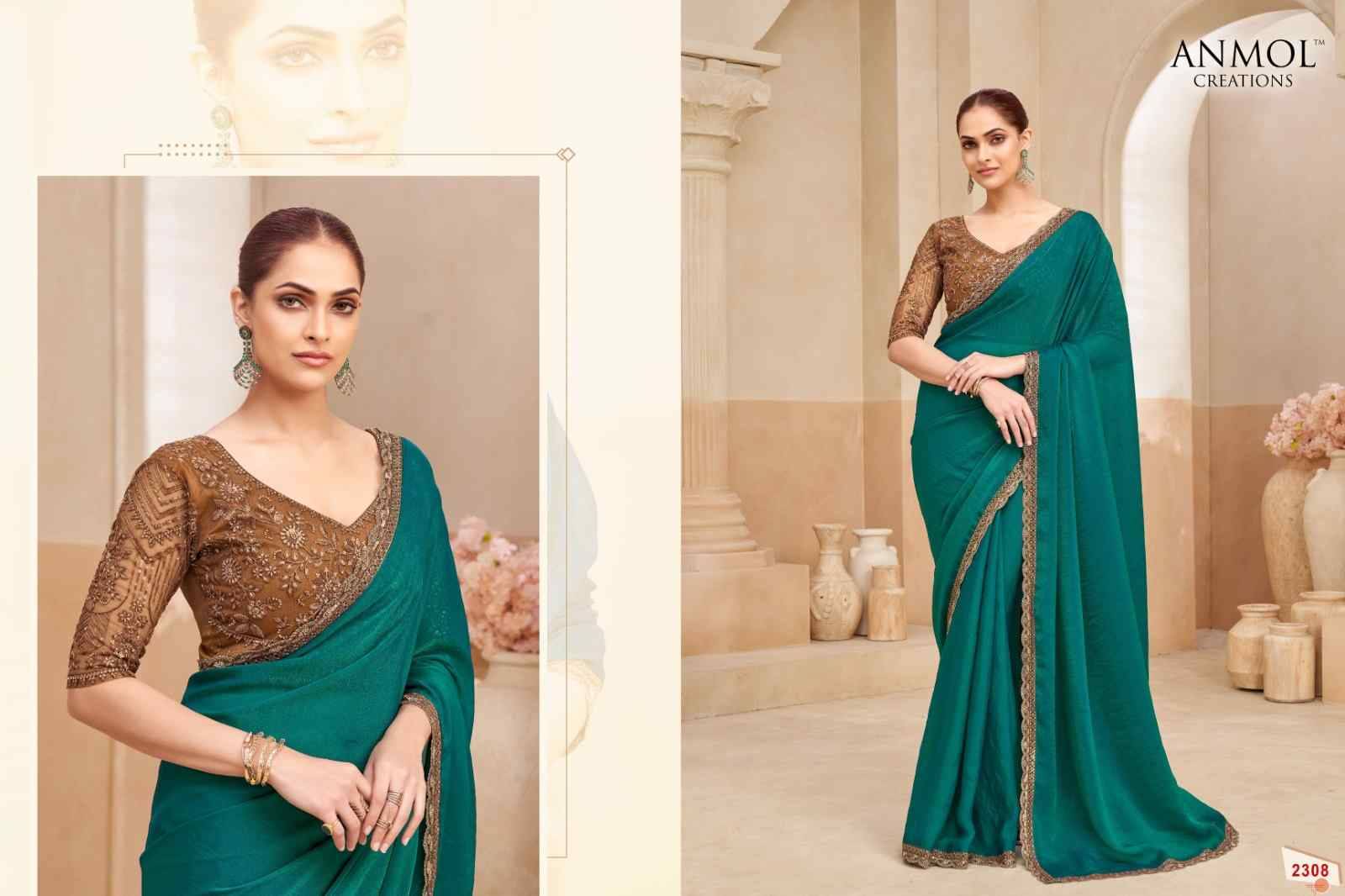 Kaina Vol-4 By Anmol Creation 2301 To 2315 Series Indian Traditional Wear Collection Beautiful Stylish Fancy Colorful Party Wear & Occasional Wear Organza/Fendy Sarees At Wholesale Price