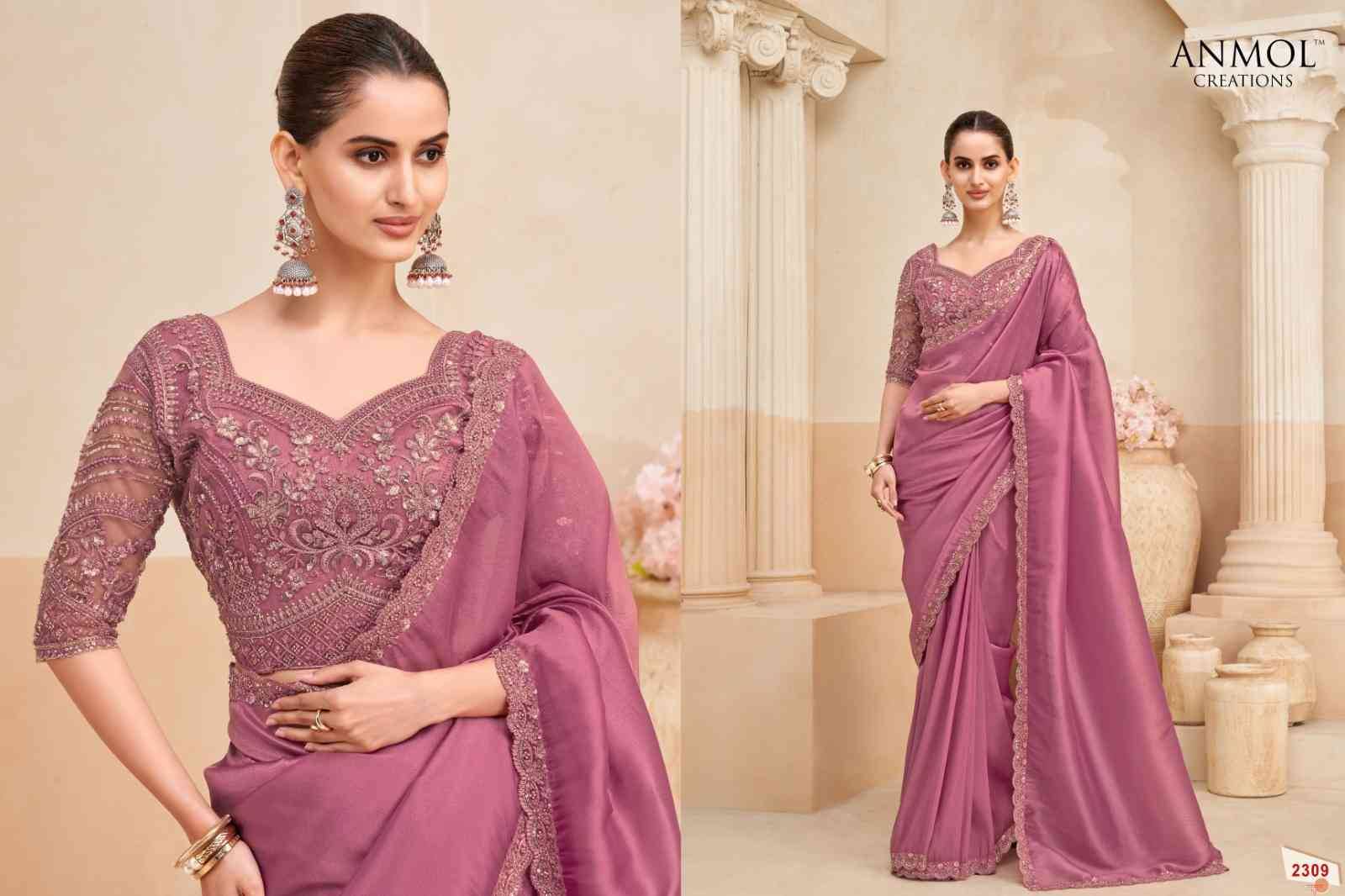 Kaina Vol-4 By Anmol Creation 2301 To 2315 Series Indian Traditional Wear Collection Beautiful Stylish Fancy Colorful Party Wear & Occasional Wear Organza/Fendy Sarees At Wholesale Price