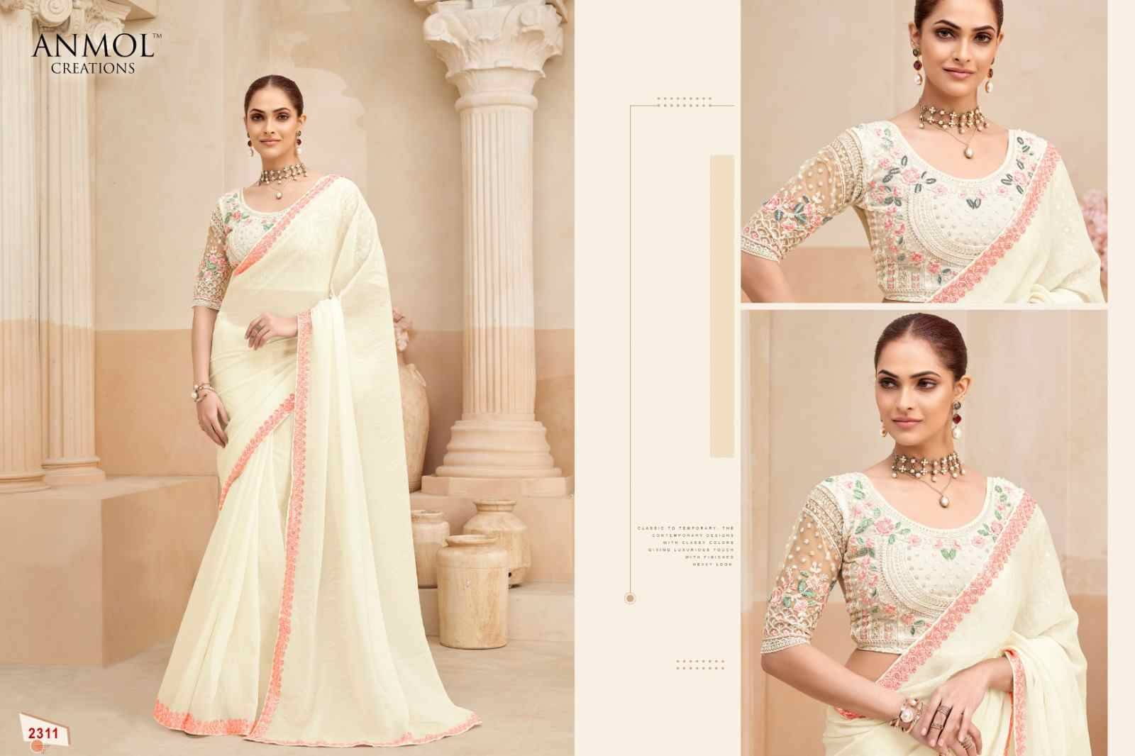 Kaina Vol-4 By Anmol Creation 2301 To 2315 Series Indian Traditional Wear Collection Beautiful Stylish Fancy Colorful Party Wear & Occasional Wear Organza/Fendy Sarees At Wholesale Price
