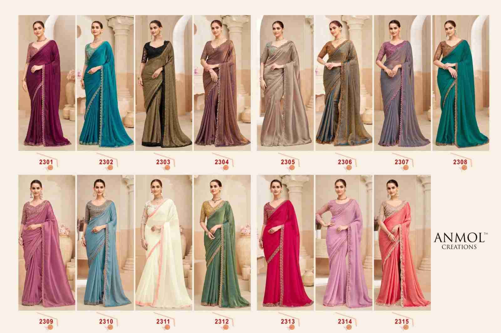 Kaina Vol-4 By Anmol Creation 2301 To 2315 Series Indian Traditional Wear Collection Beautiful Stylish Fancy Colorful Party Wear & Occasional Wear Organza/Fendy Sarees At Wholesale Price