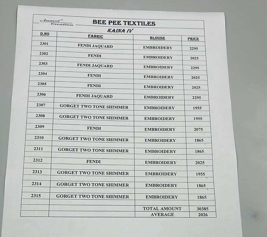 Kaina Vol-4 By Anmol Creation 2301 To 2315 Series Indian Traditional Wear Collection Beautiful Stylish Fancy Colorful Party Wear & Occasional Wear Organza/Fendy Sarees At Wholesale Price