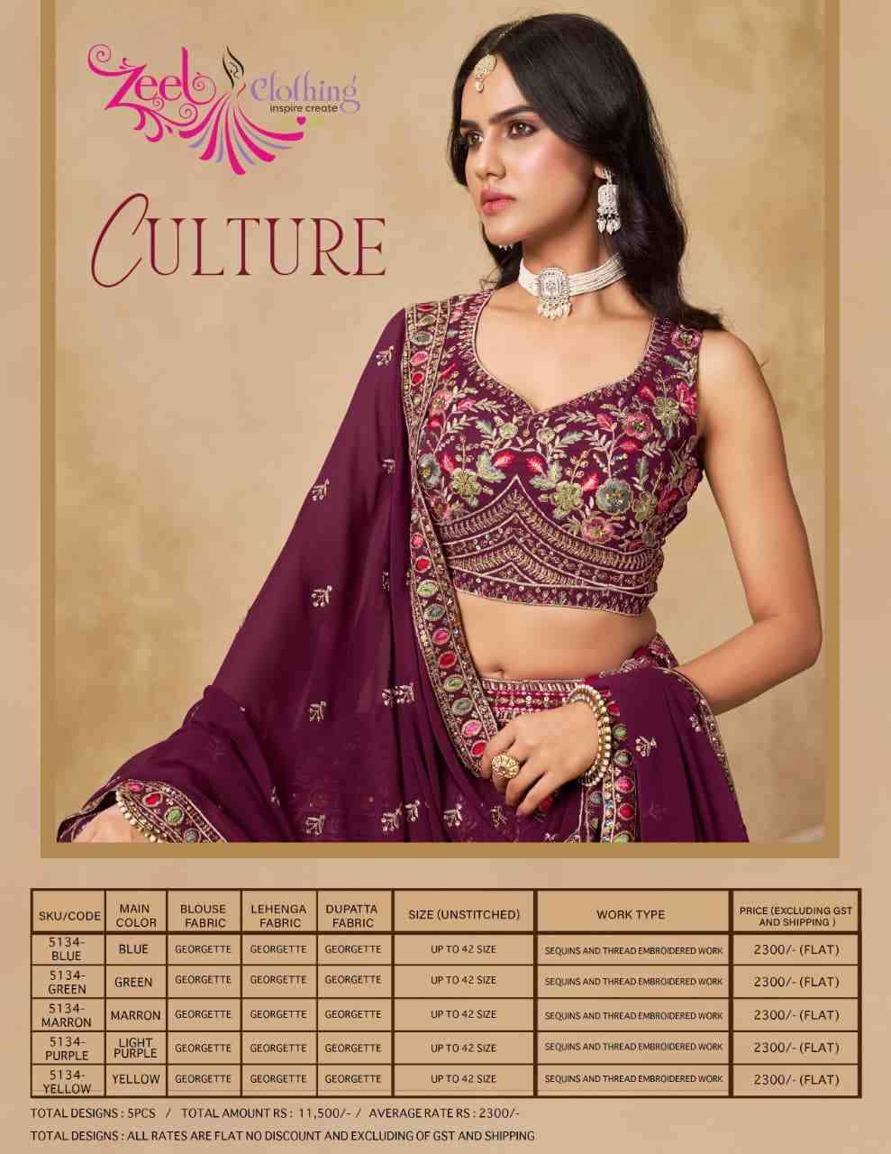Culture By Zeel Clothing 5134-A To 5134-E Series Designer Beautiful Collection Occasional Wear & Party Wear Georgette Lehengas At Wholesale Price
