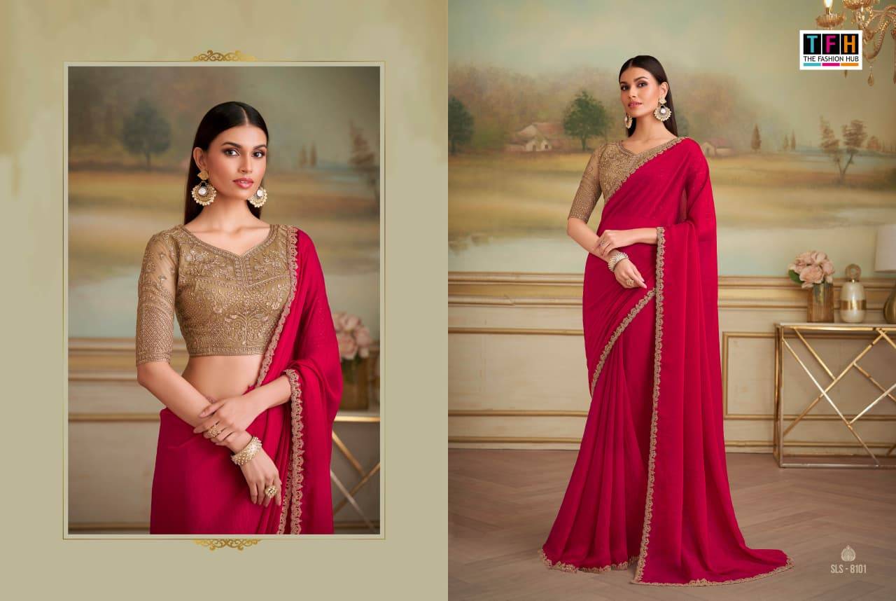 Salsa Style Vol-5 By TFH 8101 To 8116 Series Indian Traditional Wear Collection Beautiful Stylish Fancy Colorful Party Wear & Occasional Wear Georgette/Satin Sarees At Wholesale Price
