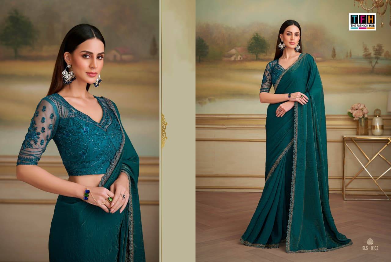 Salsa Style Vol-5 By TFH 8101 To 8116 Series Indian Traditional Wear Collection Beautiful Stylish Fancy Colorful Party Wear & Occasional Wear Georgette/Satin Sarees At Wholesale Price