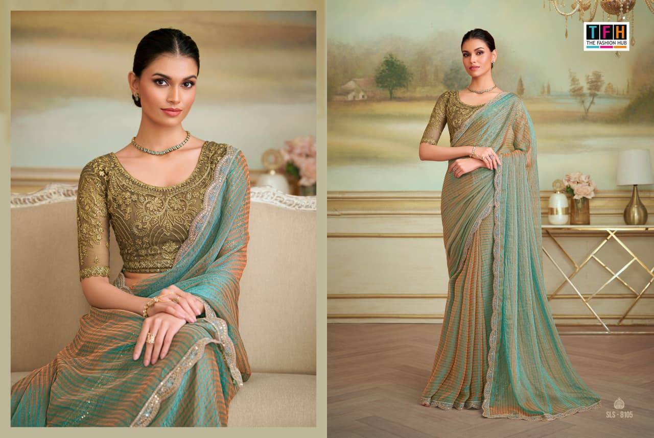Salsa Style Vol-5 By TFH 8101 To 8116 Series Indian Traditional Wear Collection Beautiful Stylish Fancy Colorful Party Wear & Occasional Wear Georgette/Satin Sarees At Wholesale Price