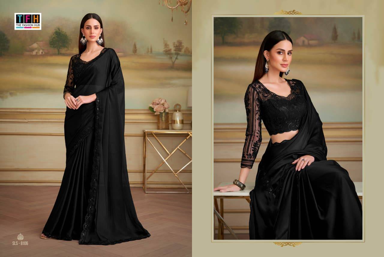 Salsa Style Vol-5 By TFH 8101 To 8116 Series Indian Traditional Wear Collection Beautiful Stylish Fancy Colorful Party Wear & Occasional Wear Georgette/Satin Sarees At Wholesale Price
