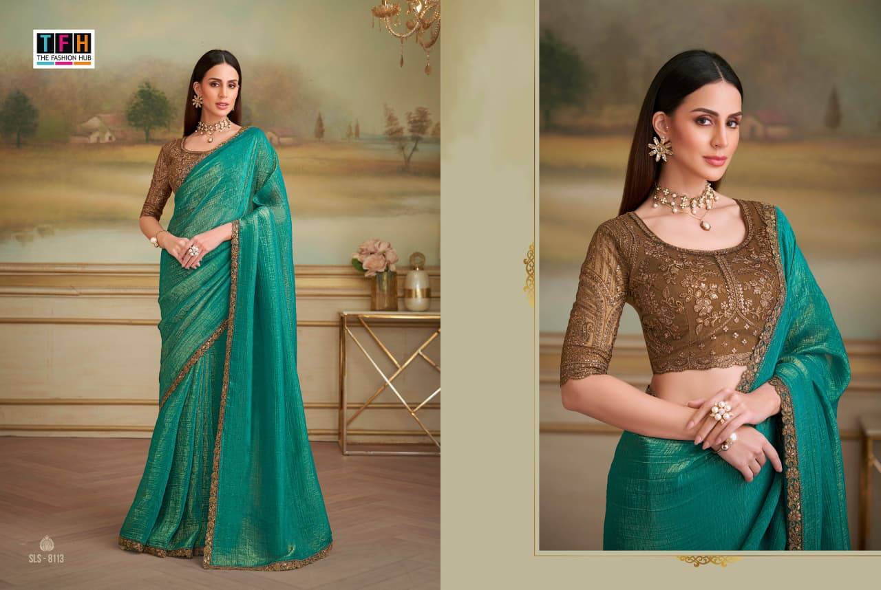 Salsa Style Vol-5 By TFH 8101 To 8116 Series Indian Traditional Wear Collection Beautiful Stylish Fancy Colorful Party Wear & Occasional Wear Georgette/Satin Sarees At Wholesale Price