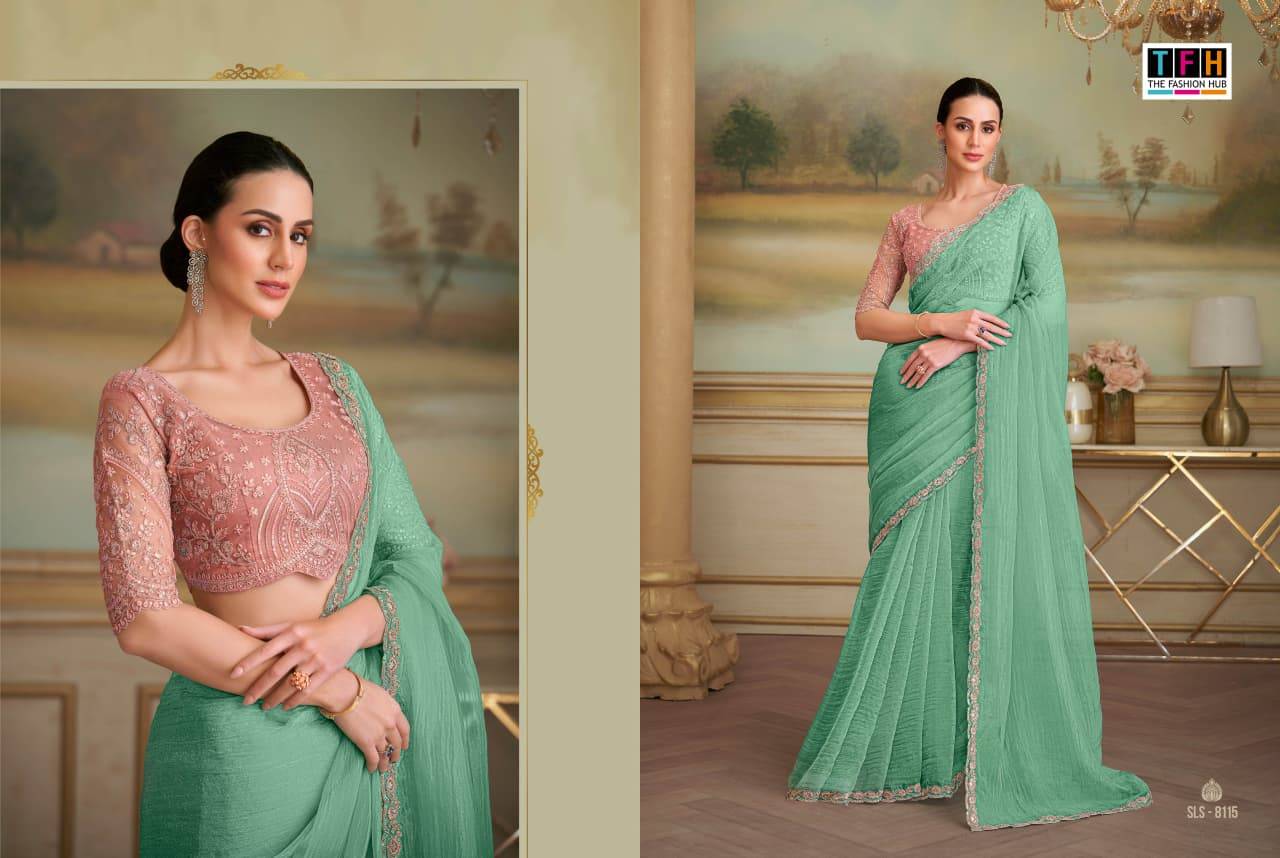 Salsa Style Vol-5 By TFH 8101 To 8116 Series Indian Traditional Wear Collection Beautiful Stylish Fancy Colorful Party Wear & Occasional Wear Georgette/Satin Sarees At Wholesale Price