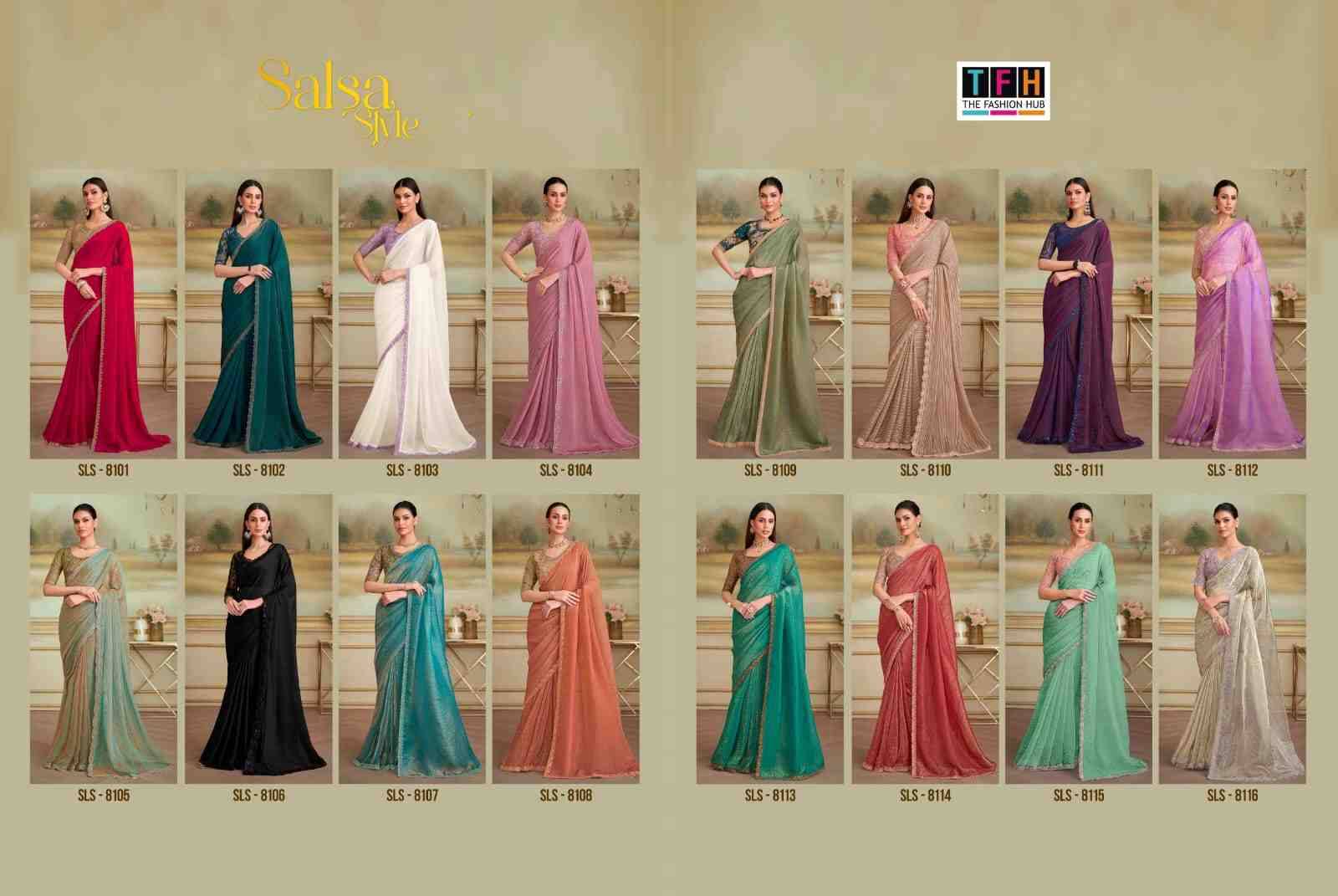 Salsa Style Vol-5 By TFH 8101 To 8116 Series Indian Traditional Wear Collection Beautiful Stylish Fancy Colorful Party Wear & Occasional Wear Georgette/Satin Sarees At Wholesale Price
