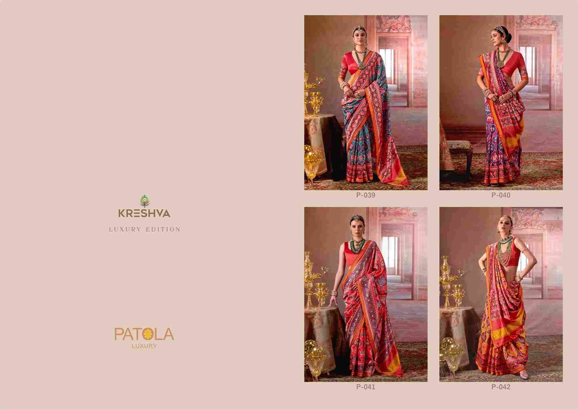 Patola Luxury By Kreshva 039 To 042 Series Indian Traditional Wear Collection Beautiful Stylish Fancy Colorful Party Wear & Occasional Wear Silk Sarees At Wholesale Price