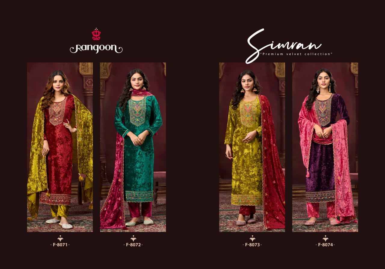 Simran By Rangoon 8071 To 8074 Series Beautiful Suits Colorful Stylish Fancy Casual Wear & Ethnic Wear Velvet Dresses At Wholesale Price