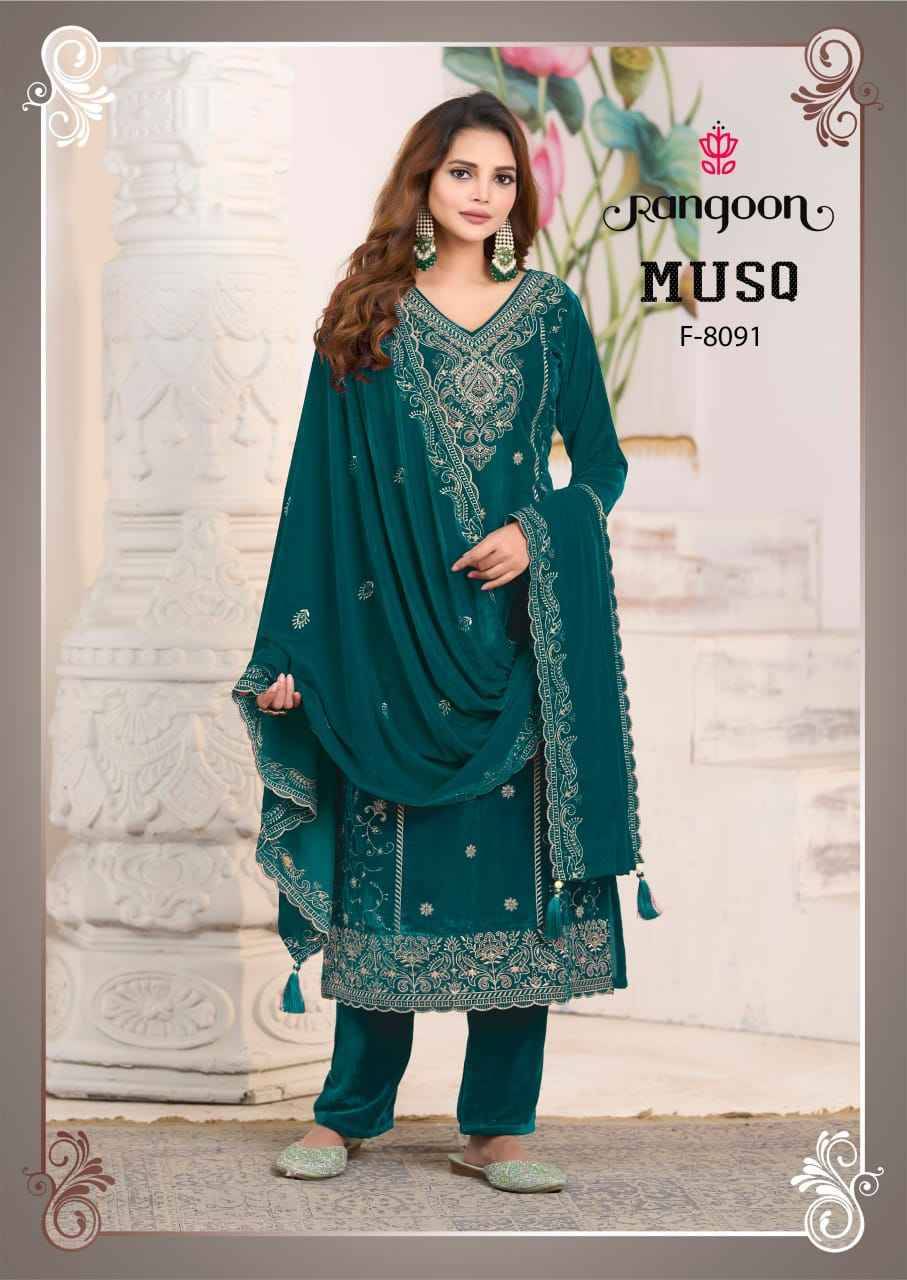 Musq By Rangoon 8091 To 8094 Series Beautiful Suits Colorful Stylish Fancy Casual Wear & Ethnic Wear Viscose Velvet Dresses At Wholesale Price