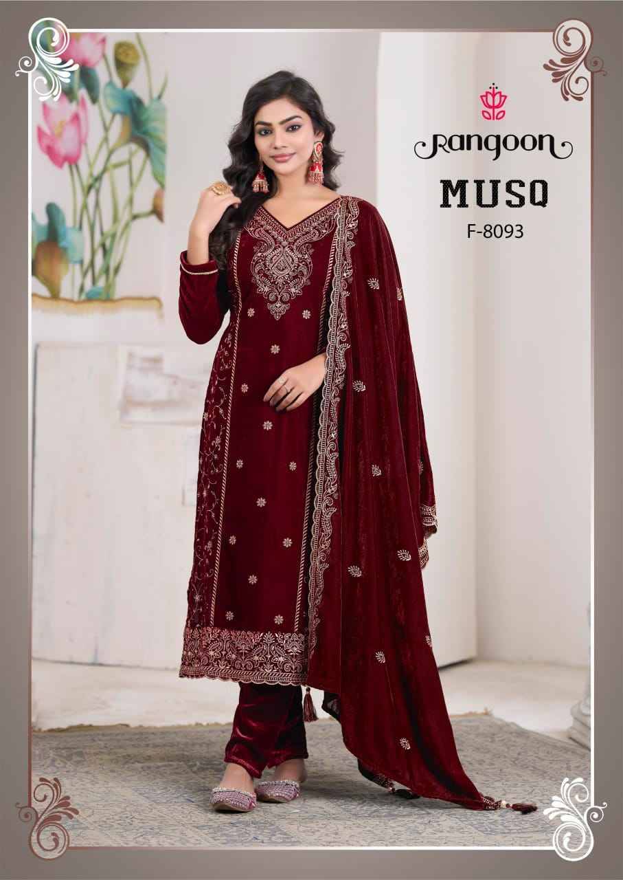 Musq By Rangoon 8091 To 8094 Series Beautiful Suits Colorful Stylish Fancy Casual Wear & Ethnic Wear Viscose Velvet Dresses At Wholesale Price