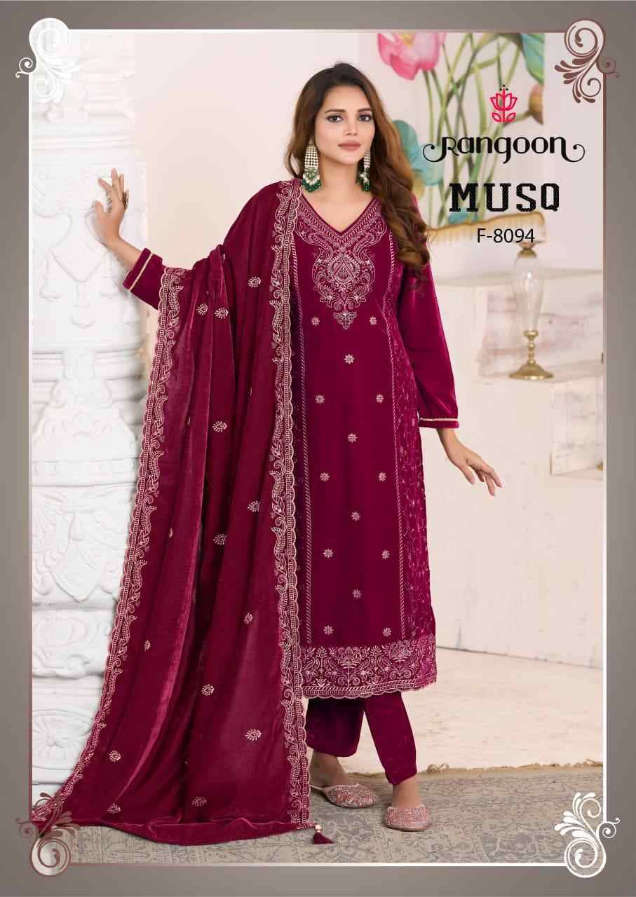 Musq By Rangoon 8091 To 8094 Series Beautiful Suits Colorful Stylish Fancy Casual Wear & Ethnic Wear Viscose Velvet Dresses At Wholesale Price