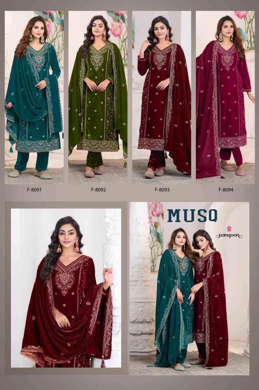 Musq By Rangoon 8091 To 8094 Series Beautiful Suits Colorful Stylish Fancy Casual Wear & Ethnic Wear Viscose Velvet Dresses At Wholesale Price
