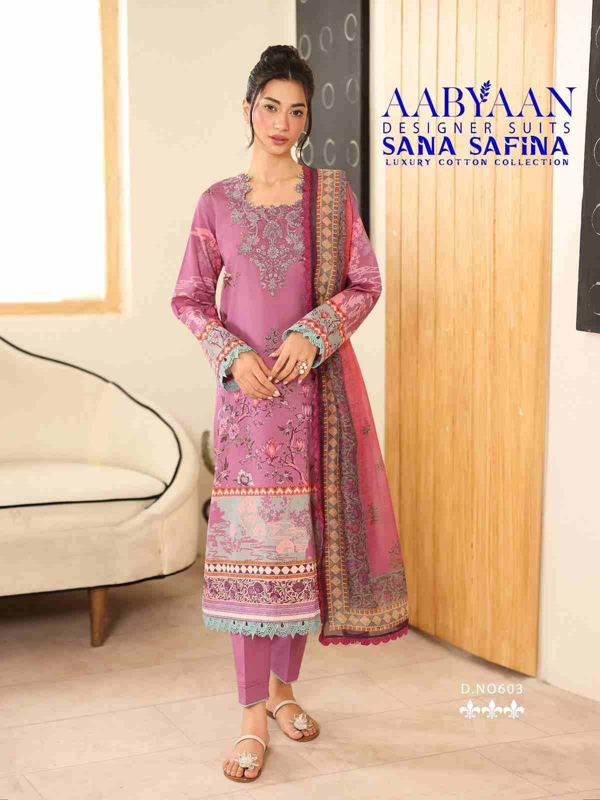 Sana Safina Vol-6 By Aabyaan 601 To 606 Series Beautiful Stylish Festive Suits Fancy Colorful Casual Wear & Ethnic Wear & Ready To Wear Pure Cotton Dresses At Wholesale Price