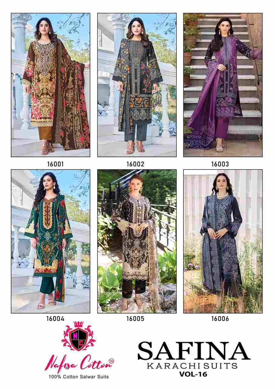Safina Vol-16 By Nafisa Cotton 16001 To 16006 Series Beautiful Festive Suits Colorful Stylish Fancy Casual Wear & Ethnic Wear Pure Cotton Embroidered Dresses At Wholesale Price