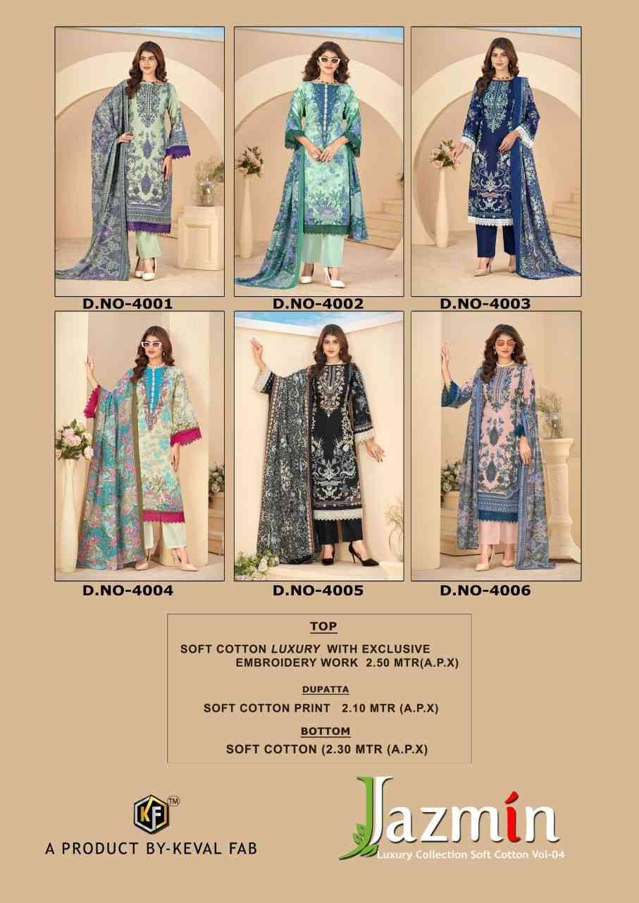 Jazmin Vol-4 By Keval Fab 4001 To 4006 Series Beautiful Festive Suits Stylish Fancy Colorful Casual Wear & Ethnic Wear Soft Cotton Dresses At Wholesale Price