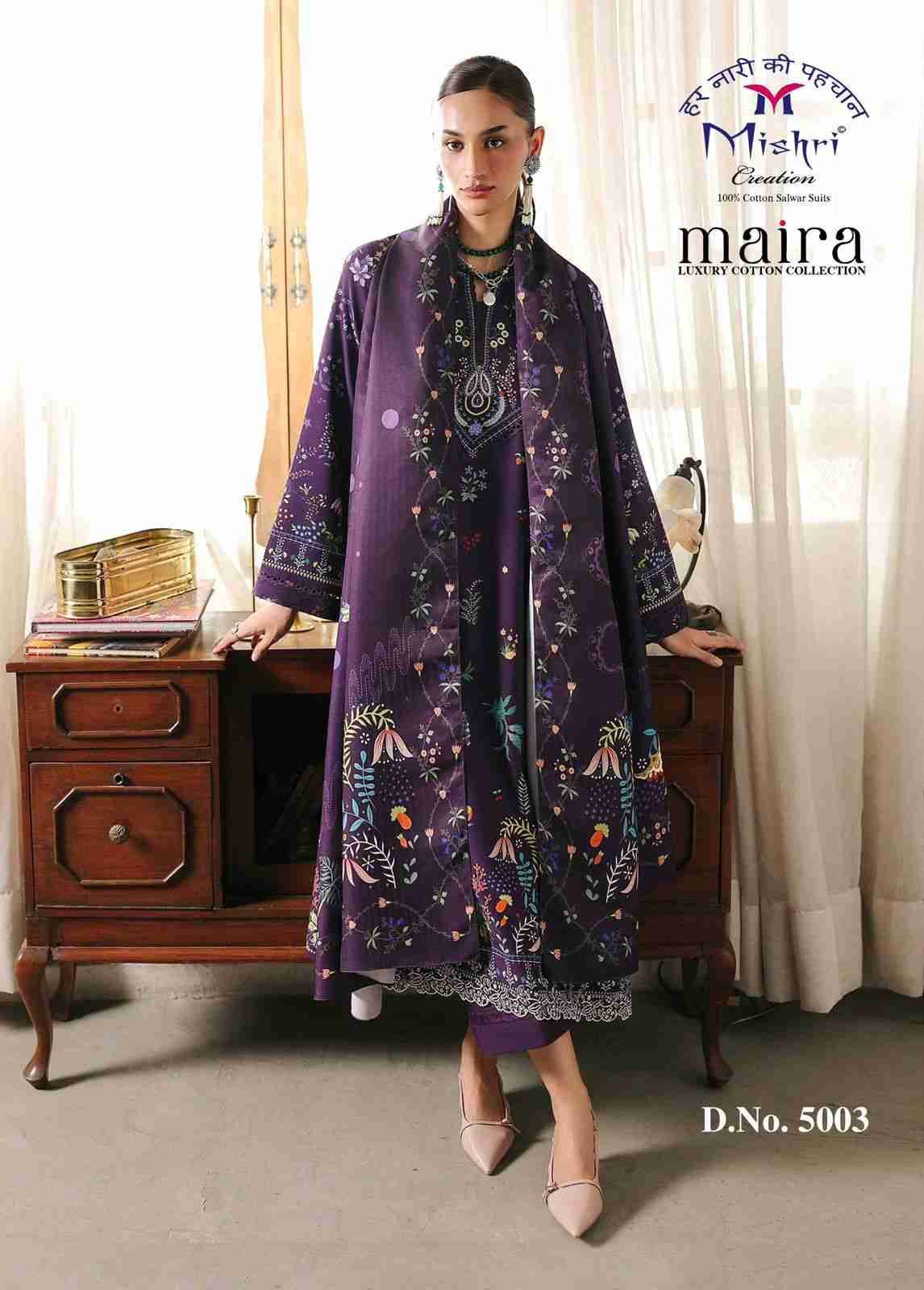 Maira Vol-5 By Mishri 5001 To 5006 Series Beautiful Suits Colorful Stylish Fancy Casual Wear & Ethnic Wear Pure Cotton Printed Dresses At Wholesale Price