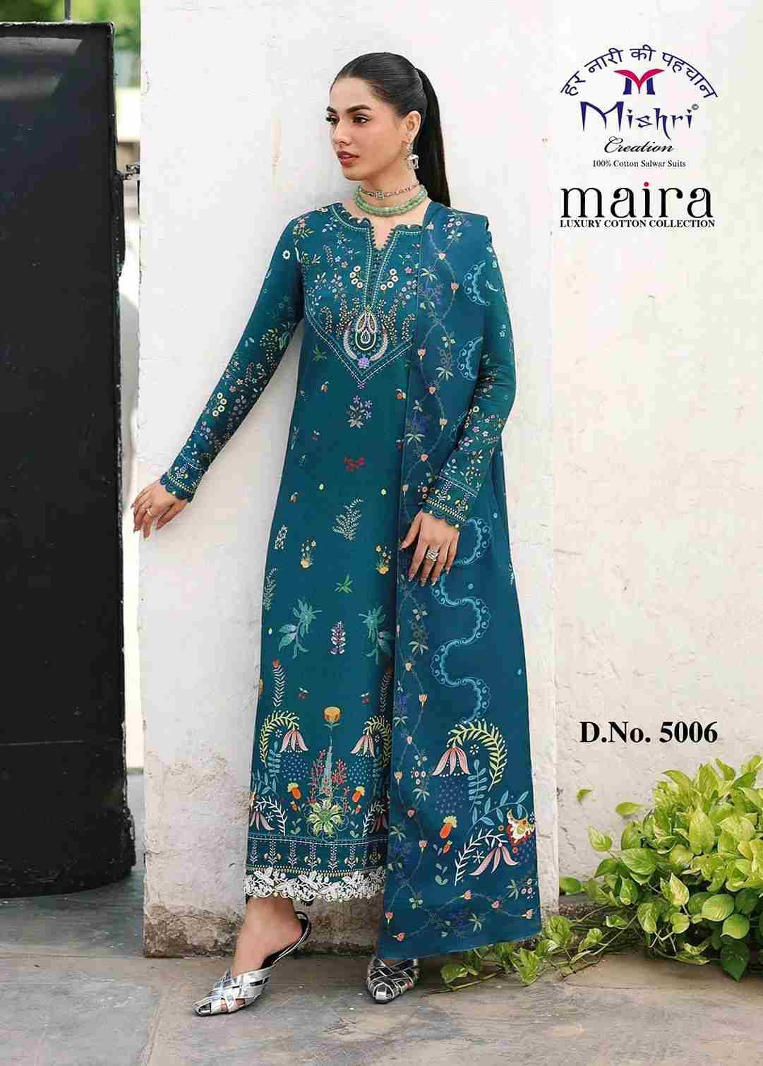 Maira Vol-5 By Mishri 5001 To 5006 Series Beautiful Suits Colorful Stylish Fancy Casual Wear & Ethnic Wear Pure Cotton Printed Dresses At Wholesale Price