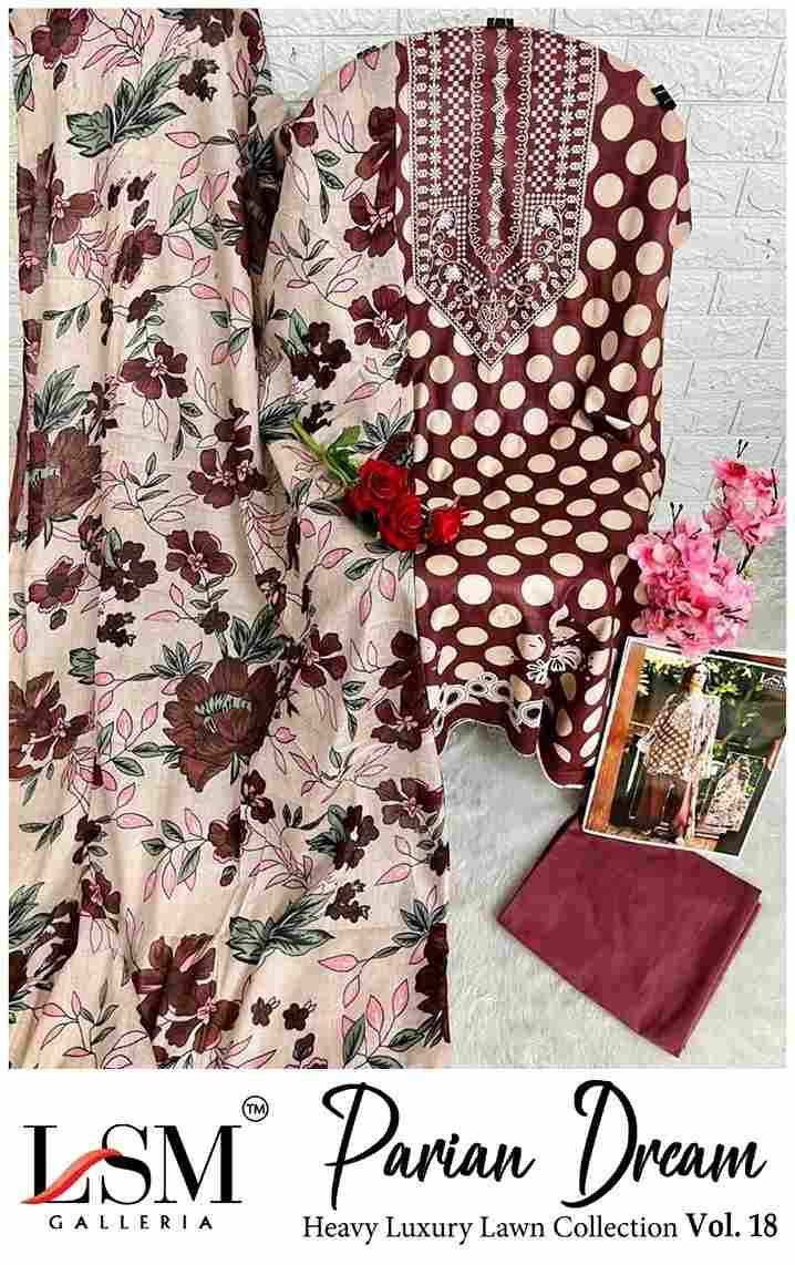 Parian Dream Vol-18 By Lsm Galleria 1801 To 1806 Series Beautiful Festive Suits Colorful Stylish Fancy Casual Wear & Ethnic Wear Pure Lawn Print With Work Dresses At Wholesale Price