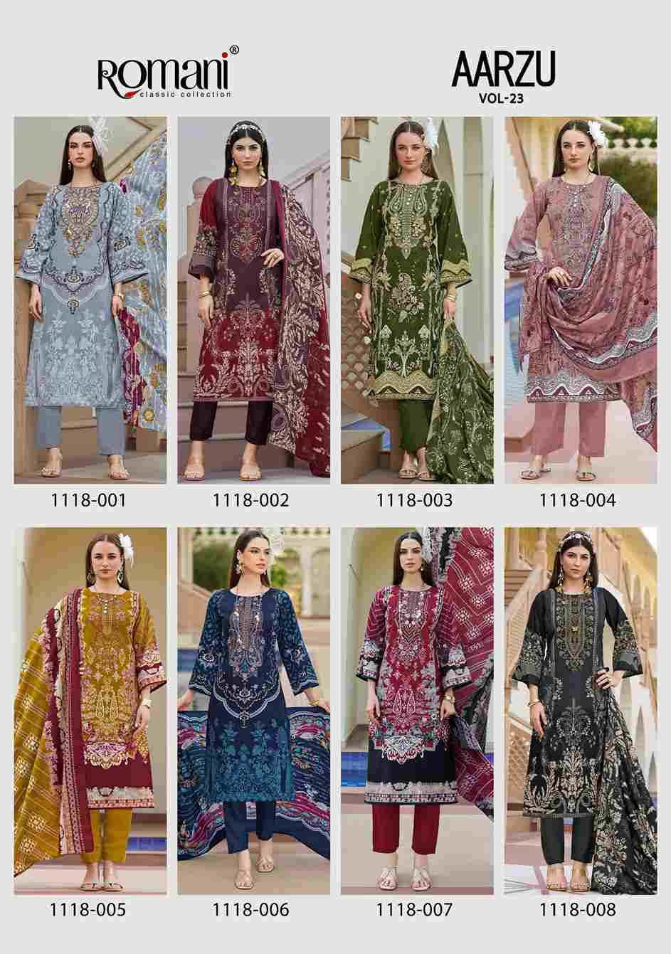 Aarzu Vol-23 By Romani 1118-001 To 1118-008 Series Beautiful Festive Suits Stylish Fancy Colorful Casual Wear & Ethnic Wear Soft Cotton Print Dresses At Wholesale Price