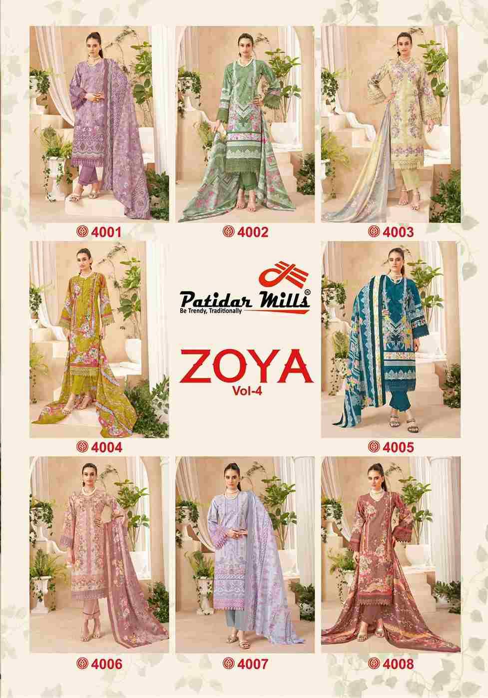 Zoya Vol-4 By Patidar Mills 4001 To 4008 Series Beautiful Festive Suits Stylish Fancy Colorful Casual Wear & Ethnic Wear Heavy Cotton Print Dresses At Wholesale Price