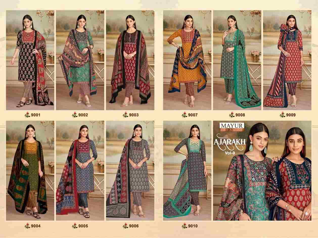 Ajarakh Vol-9 By Mayur Creation 9001 To 9010 Series Beautiful Festive Suits Stylish Fancy Colorful Casual Wear & Ethnic Wear Heavy Cotton Print Dresses At Wholesale Price