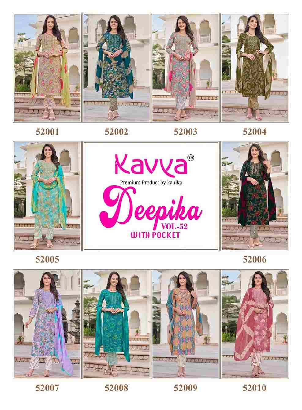 Deepika Vol-52 By Kavya 52001 To 52010 Series Beautiful Stylish Festive Suits Fancy Colorful Casual Wear & Ethnic Wear & Ready To Wear Fancy Dresses At Wholesale Price