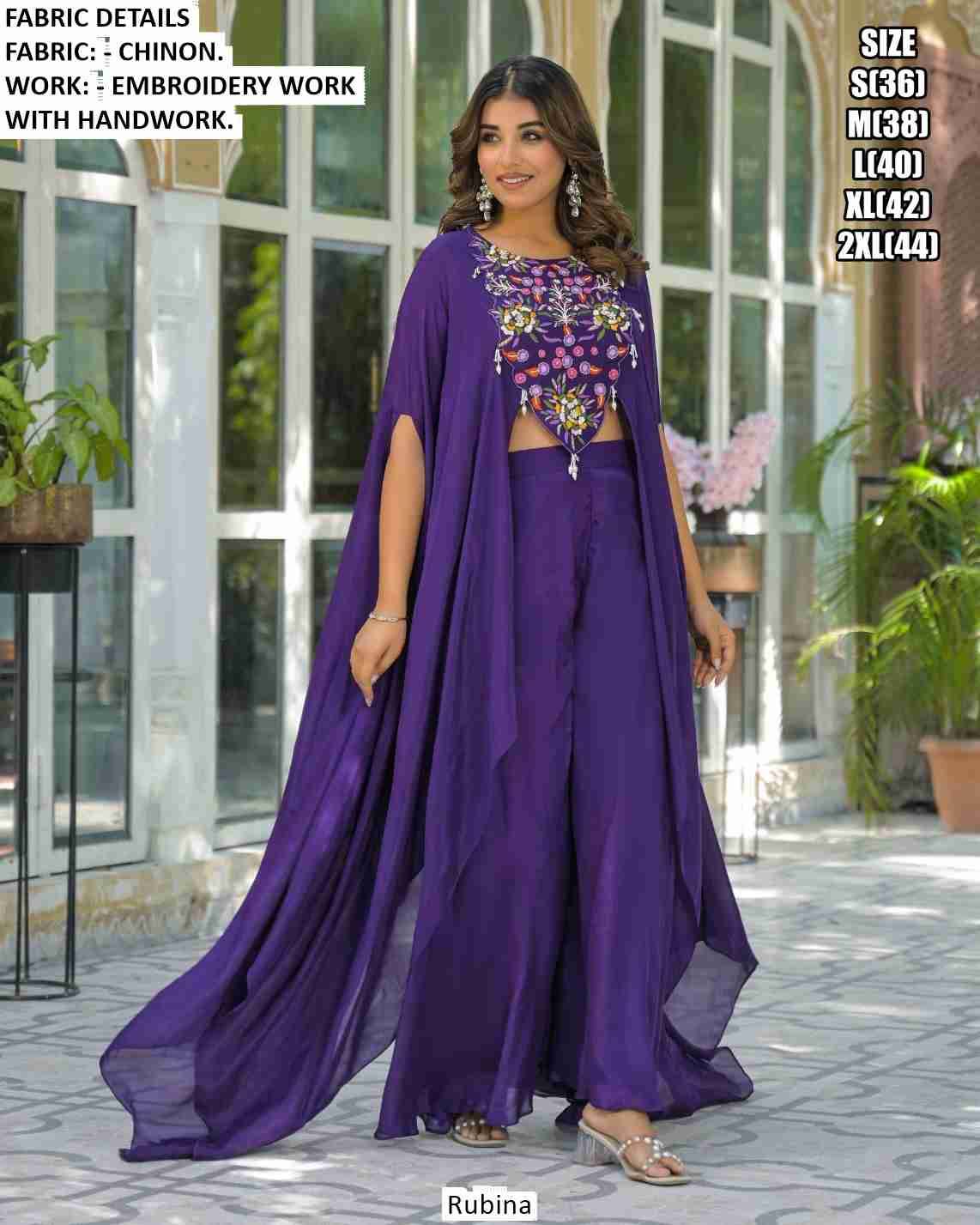 Rubina By Kaamiri 63001 To 63004 Series Designer Stylish Fancy Colorful Beautiful Casual Wear & Ethnic Wear Chinnon Crop Tops With Bottom At Wholesale Price