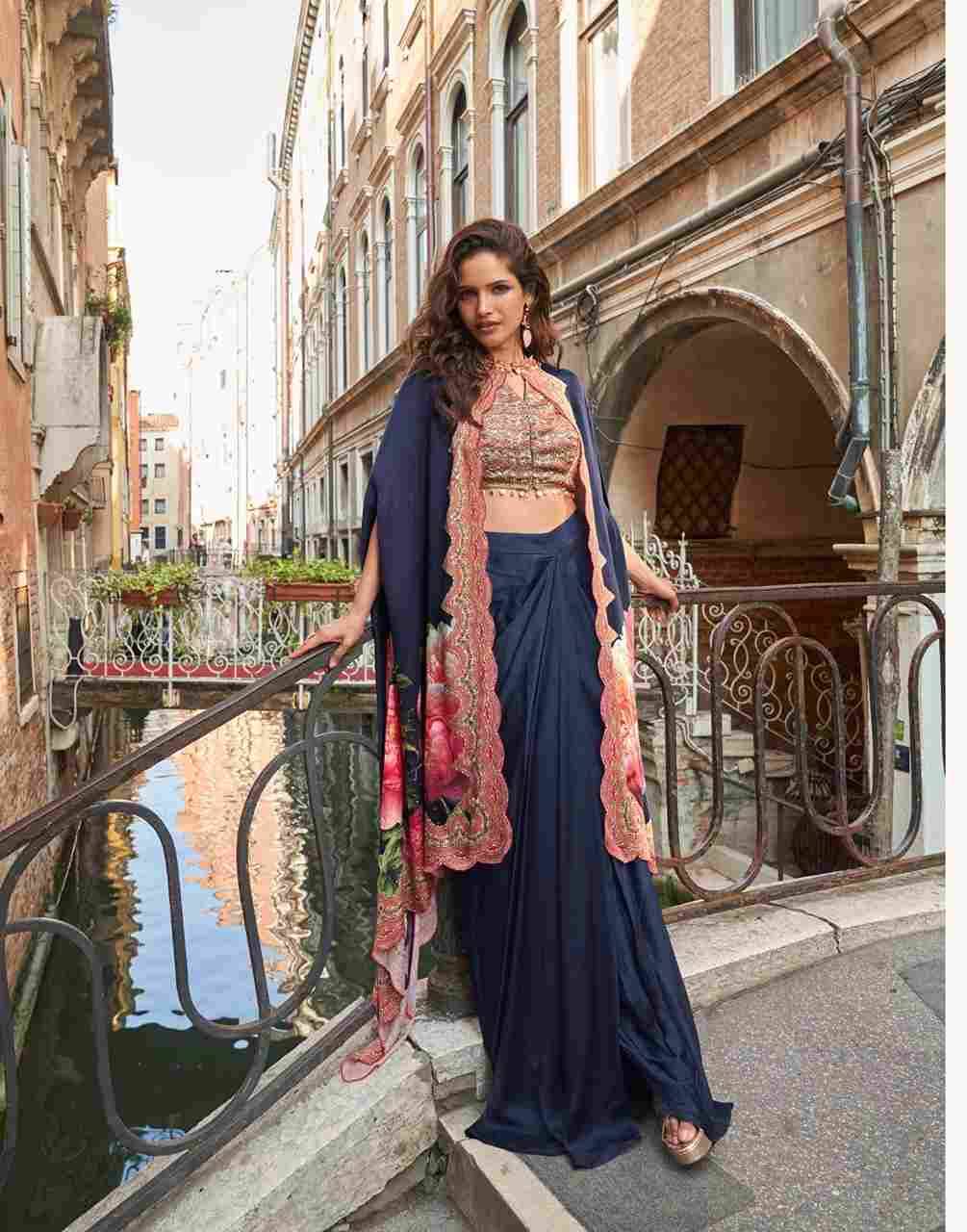 Florance By Sayuri 10105 To 10108 Series Designer Beautiful Festive Collection Occasional Wear & Party Wear Pure Crepe Silk Crop Top With Bottom And Jacket At Wholesale Price