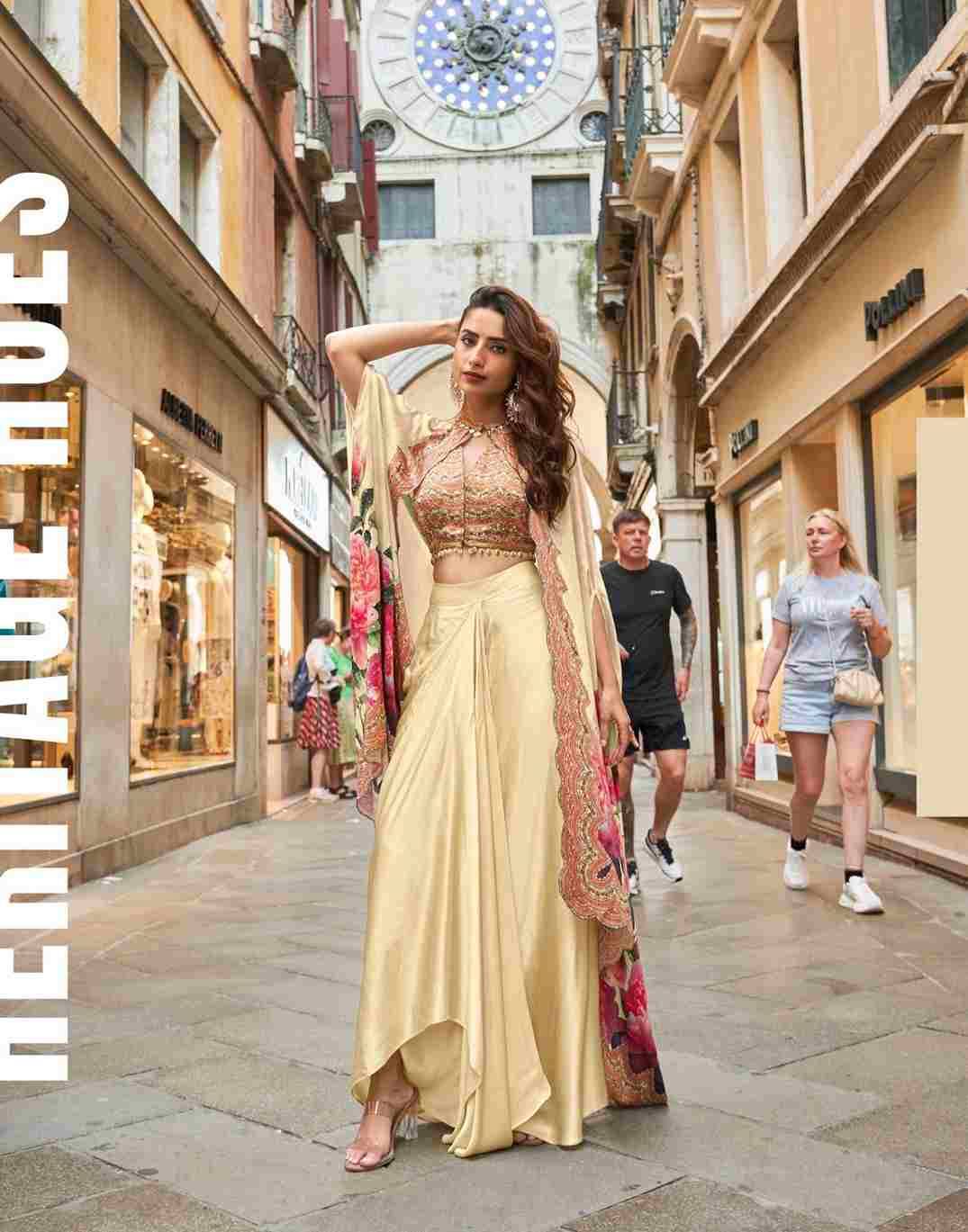 Florance By Sayuri 10105 To 10108 Series Designer Beautiful Festive Collection Occasional Wear & Party Wear Pure Crepe Silk Crop Top With Bottom And Jacket At Wholesale Price