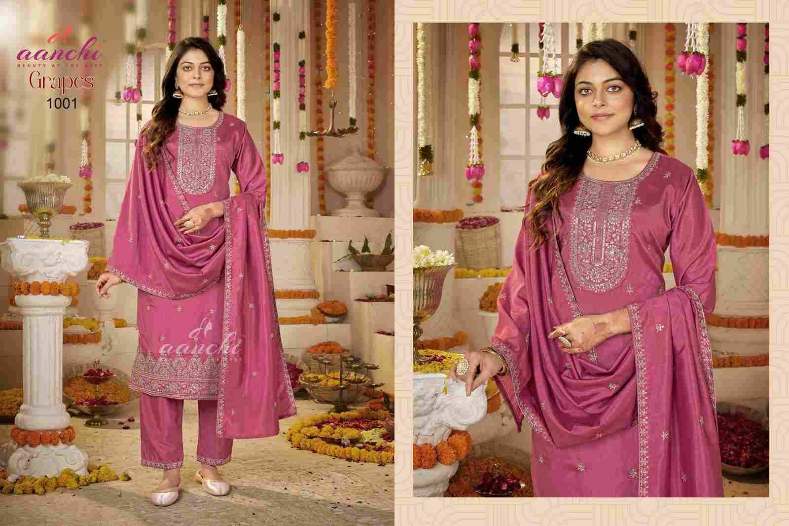 Grapes By Aanchi 1001 To 1003 Series Beautiful Stylish Festive Suits Fancy Colorful Casual Wear & Ethnic Wear & Ready To Wear Silk With Work Dresses At Wholesale Price
