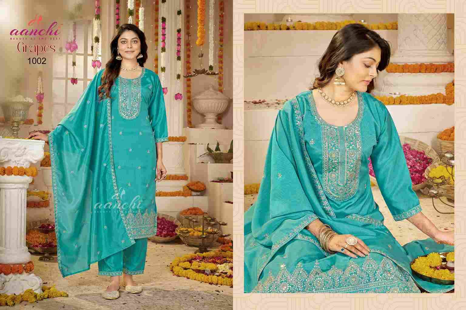 Grapes By Aanchi 1001 To 1003 Series Beautiful Stylish Festive Suits Fancy Colorful Casual Wear & Ethnic Wear & Ready To Wear Silk With Work Dresses At Wholesale Price